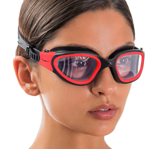 Aqtivaqua Swimming Goggles Swim Goggles For Adults Men Women Kids Youth Girls Boys Children Dx (Clear-Lenses Red/Black-Frame)