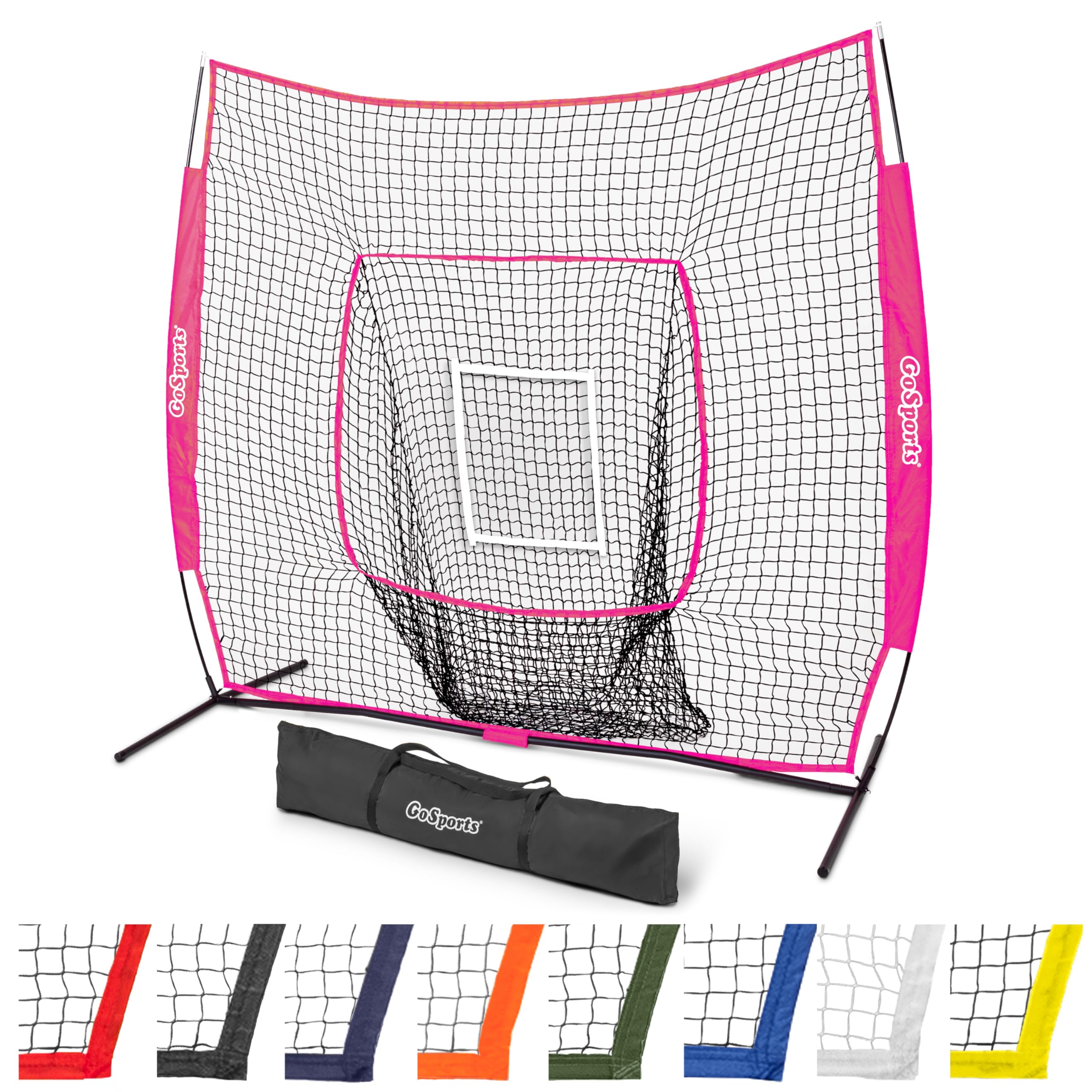 GoSports 7x7 ft Baseball & Softball Batting & Pitching Net with Strike Zone - Available in Team Colors - Pink