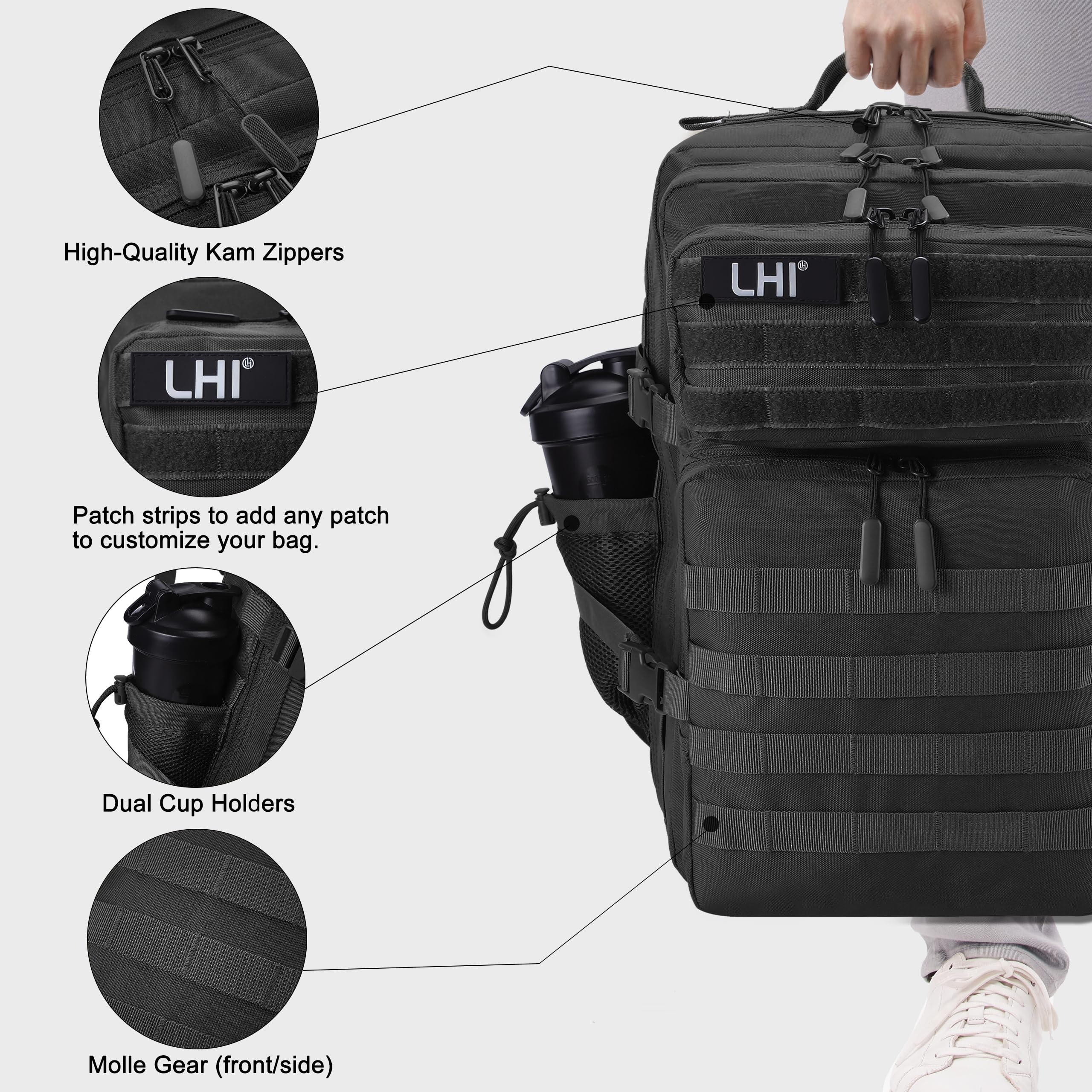 LHI Military Tactical Backpack for Men and Women 45L Army 3 Days Assault Pack Bag Large Rucksack with Shoe Compartment