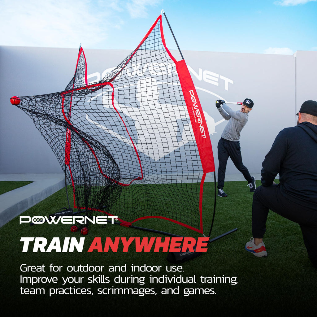 Powernet Baseball Softball Practice Net 7X7 With Baseball Accessories For Practice Pitching & Batting, Ball Caddy, Weighted Base