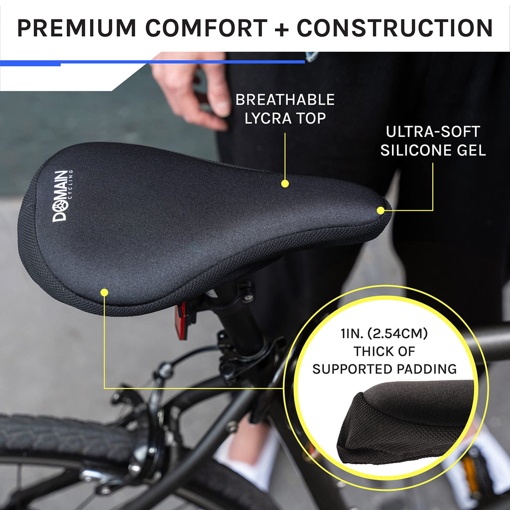 Domain Cycling Gel Bike Seat Cushion- Secure Peloton Fit For Smooth Stable Rides- Non-Slip Bicycle, Padded Bike Seat Cover For E