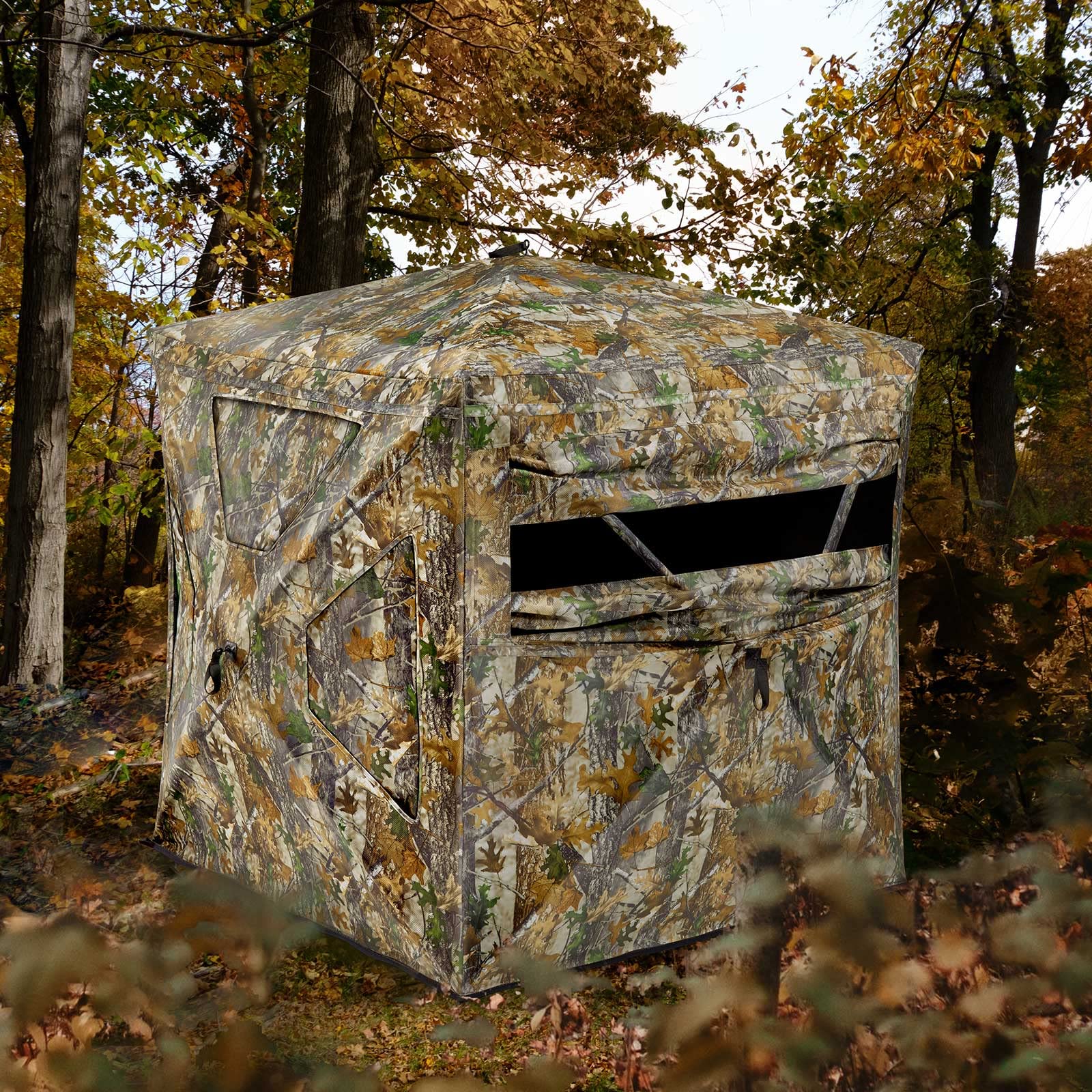 Tidewe Hunting Blind 270See Through With Silent Magnetic Door & Sliding Windows, 2-3 Person Pop Up Ground Blind With Carrying Ba