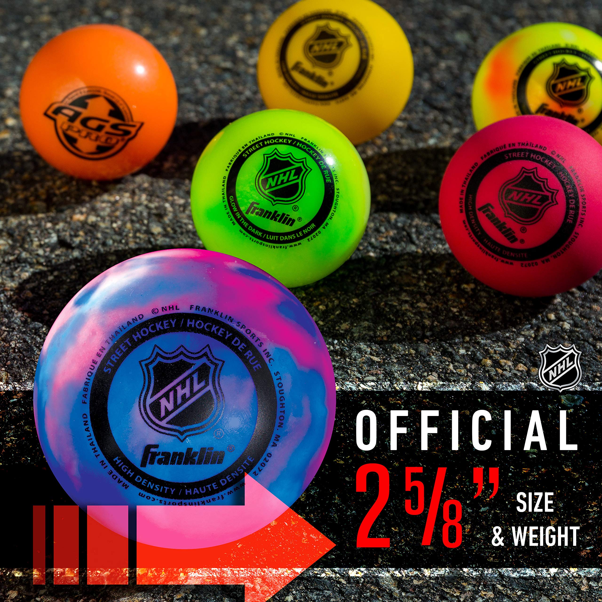 Franklin Sports Nhl Street Hockey Balls - No Bounce Outdoor Street + Roller Hockey Balls - Official Size - 15 Pack - Assorted Co