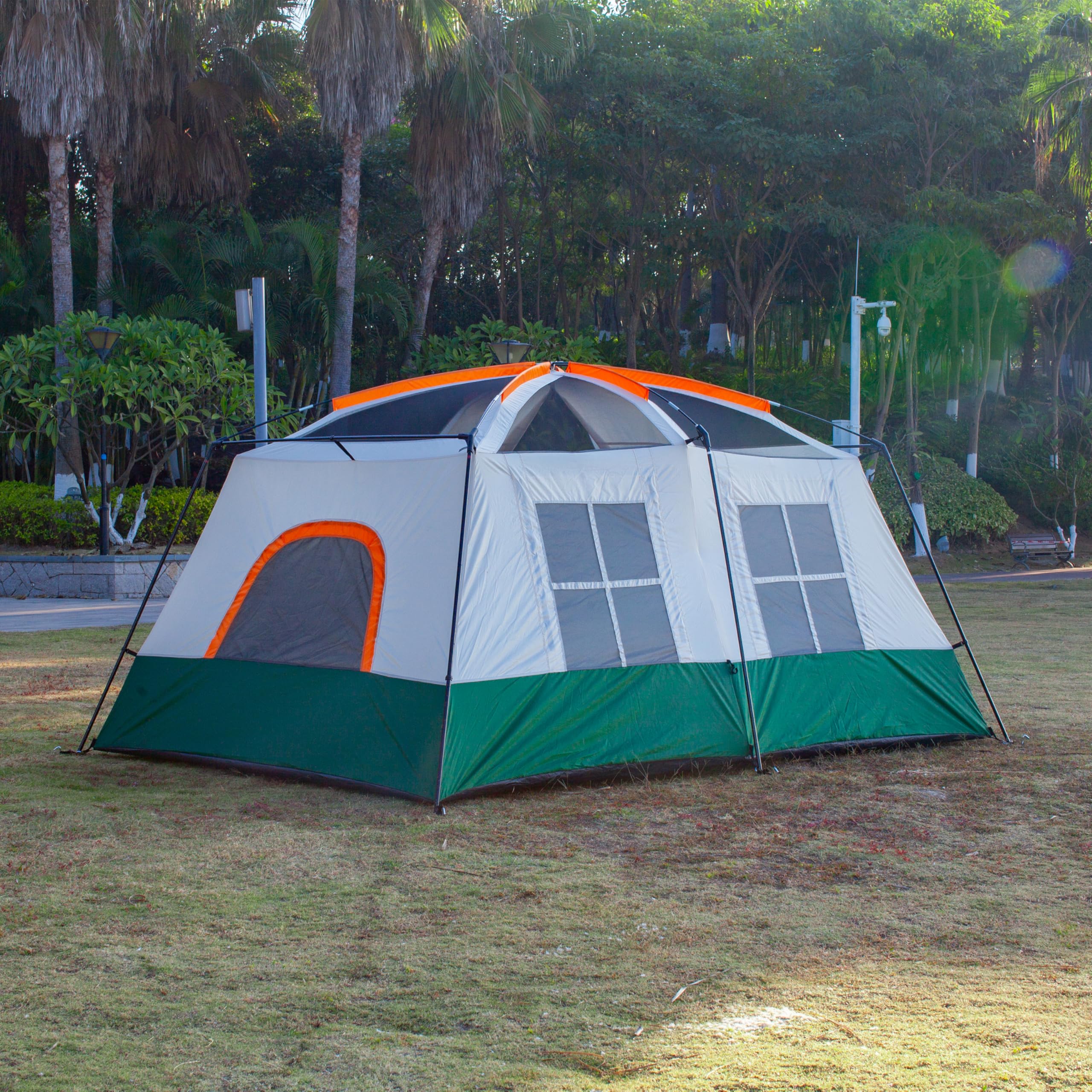 Ktt Extra Large Tent 8-10 Person(B),Family Cabin Tents,2 Rooms,3 Doors And 3 Windows With Mesh,Straight Wall,Waterproof,Double L