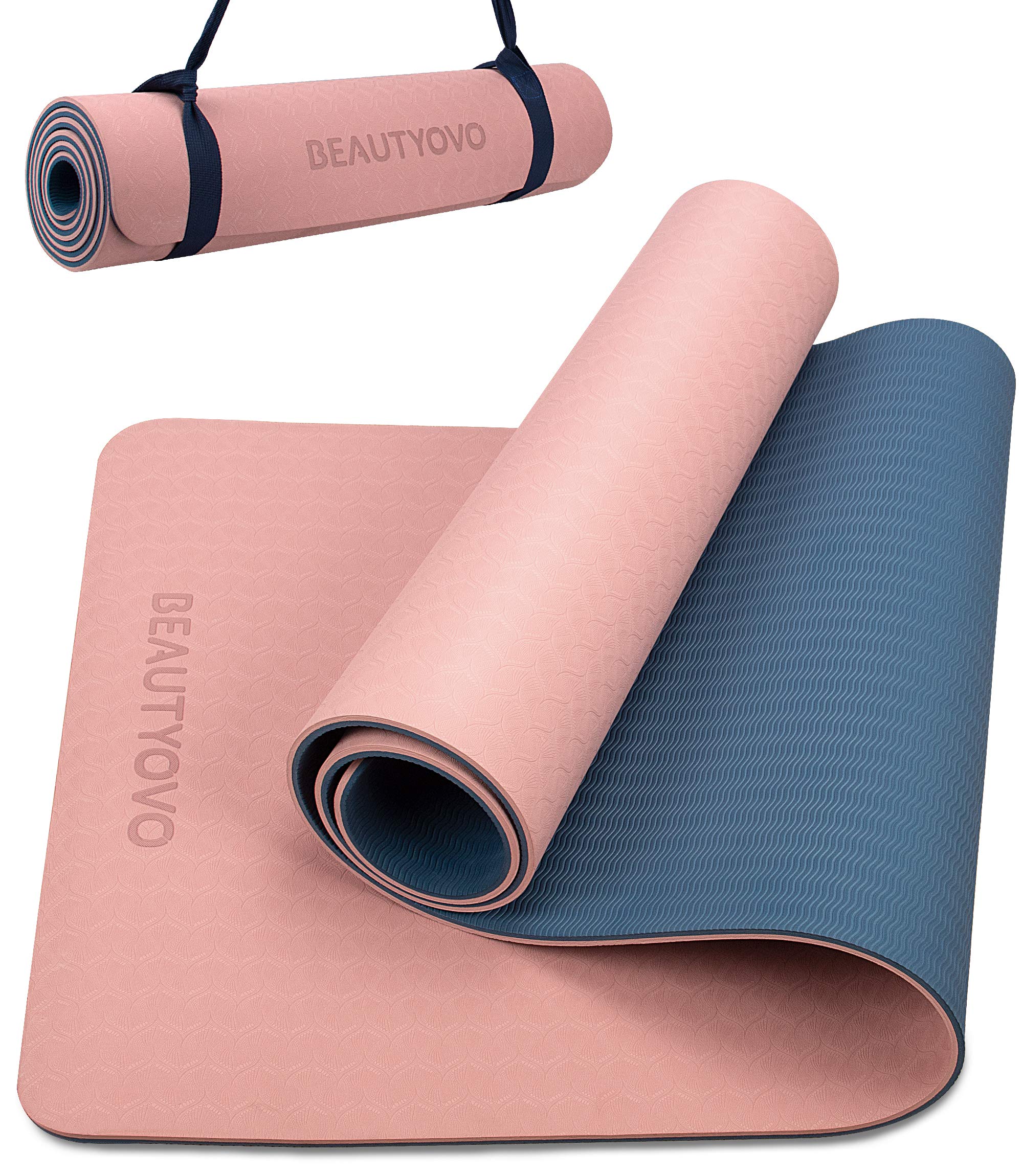 Yoga Mat With Strap, 1/3 Inch Extra Thick Double-Sided Non Slip, Professional Tpe Mats For Women Men, Workout Yoga, Pilates And 