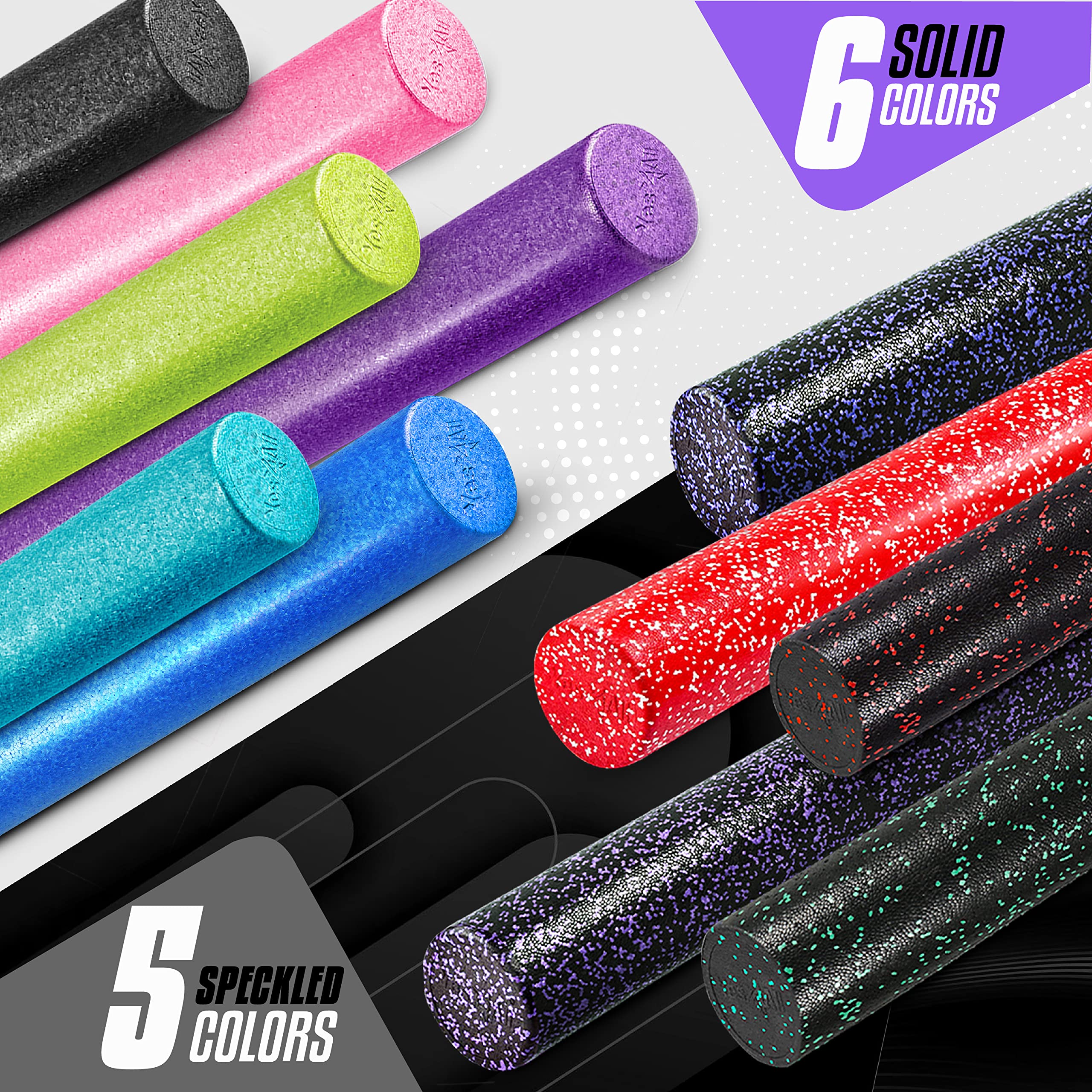 Yes4All High Density Foam Roller For Back, Variety Of Sizes & Colors For Yoga, Pilates - Purple Speckled - 12 Inches