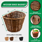 ProSource Wicker Bike Basket Front Cargo for Women and Men, Fits Most Bicycles, Beach Cruisers, Stationary Equipment, and Ebikes