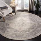 Safavieh Brentwood Collection 67 Round Creamgrey Bnt865B Medallion Distressed Non-Shedding Dining Room Entryway Foyer Living Roo