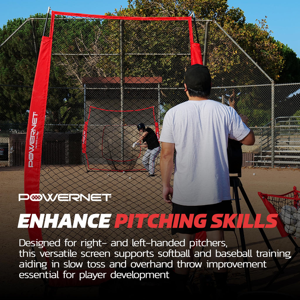 Powernet I-Screen With Frame And Carry Bag (Red)  Portable Baseball Pitcher Protection At Batting Practice  Instant Player And C
