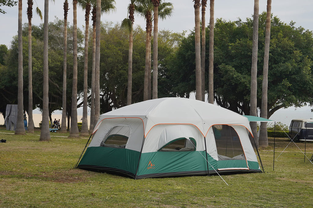 Ktt Extra Large Tent 12 Person,2 Bay-Windows,Family Cabin Tents,14.1'Lx10'Wx6.58'H,2 Rooms,3 Doors 3 Windows With Mesh,Waterproo