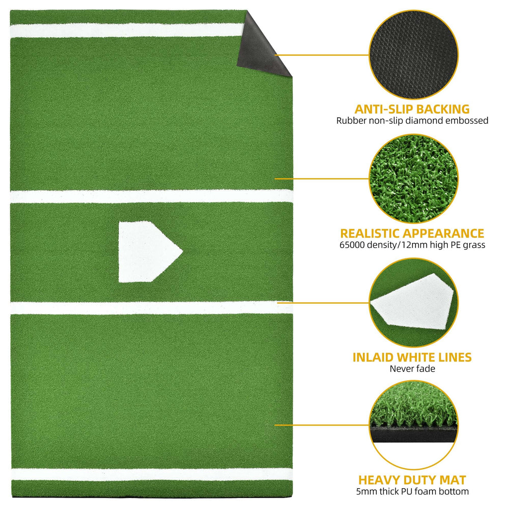 Shopsource Baseball Batting Mat, 10 x 3.8 FT Softball Hitting Mat, Upgraded Anti-Slip Mat with Stitched Embroidery Turf, Softbal