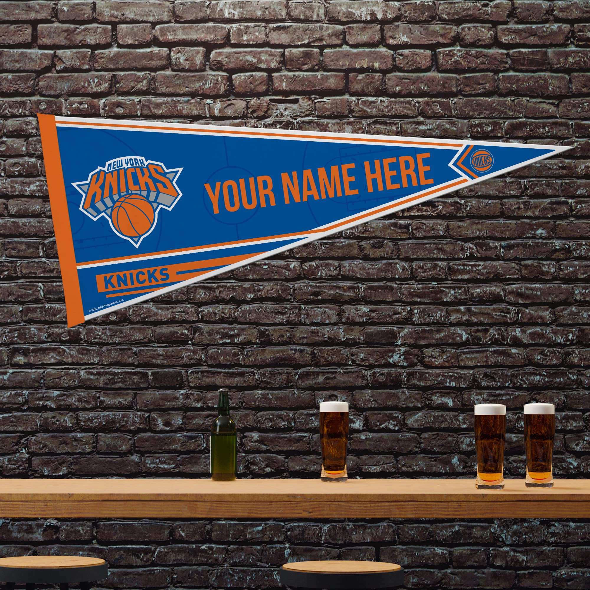 Rico Industries Nba Basketball New York Knicks Personalized - Custom 12'' X 30'' Soft Felt Pennant - Ez To Hang