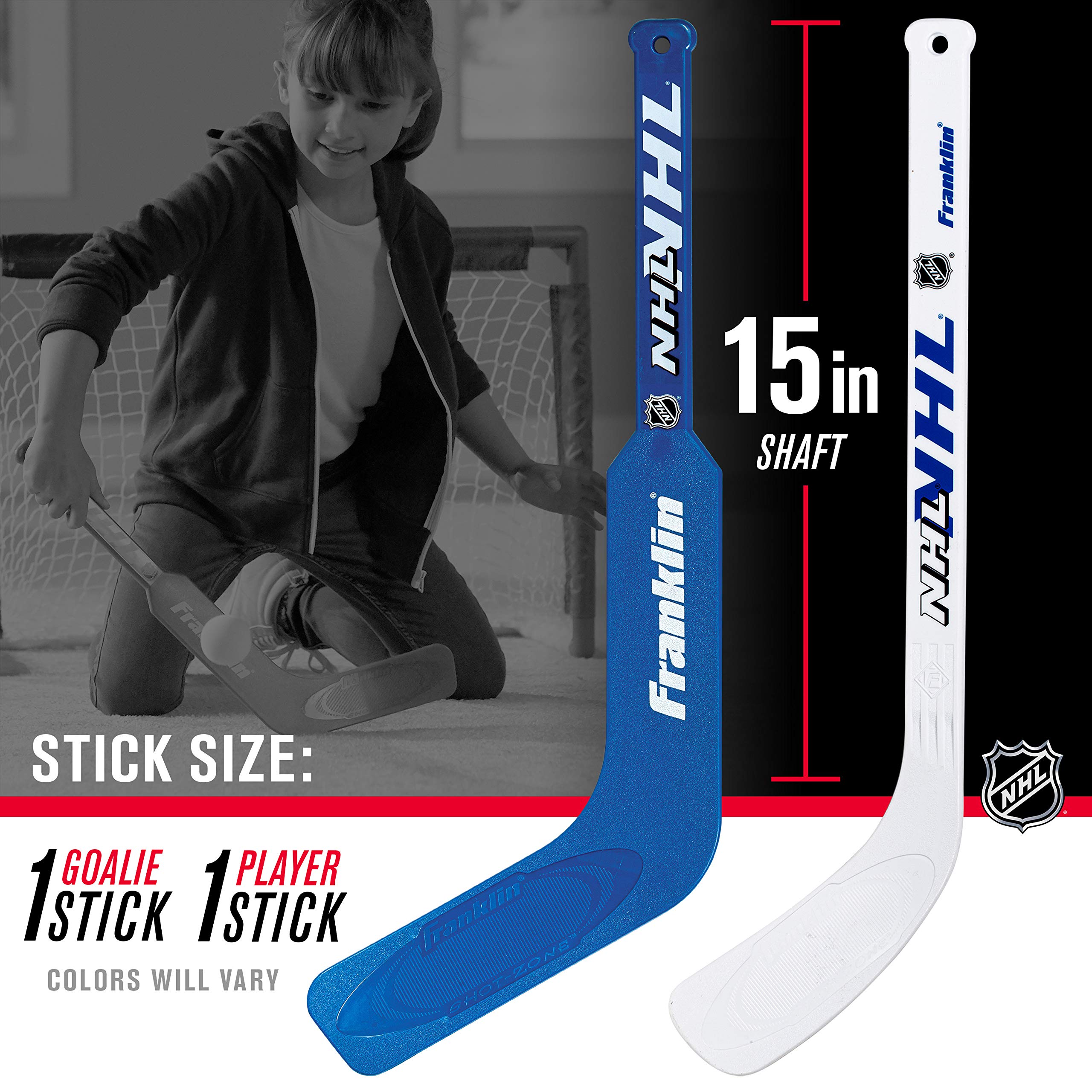 Franklin Sports Mini Hockey Goalie Stick, Player Stick & Ball Set (Colors May Vary)