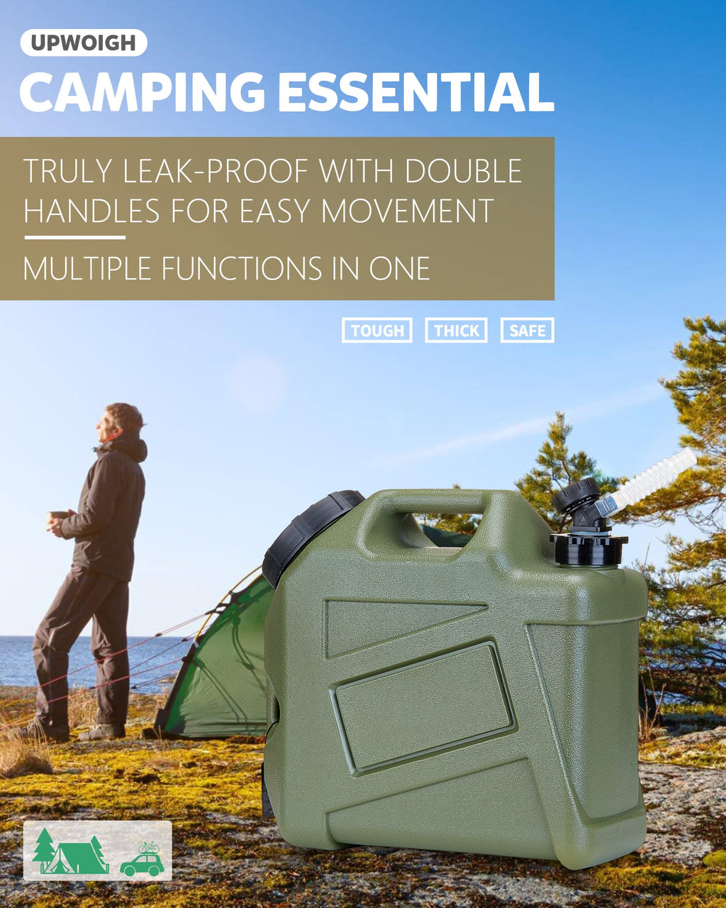 Upwoigh Camping Water Container, 2.6 Gallon Water Containers Jug, Truly No Leakage Water Storage, Military Green Water Tank,Bpa