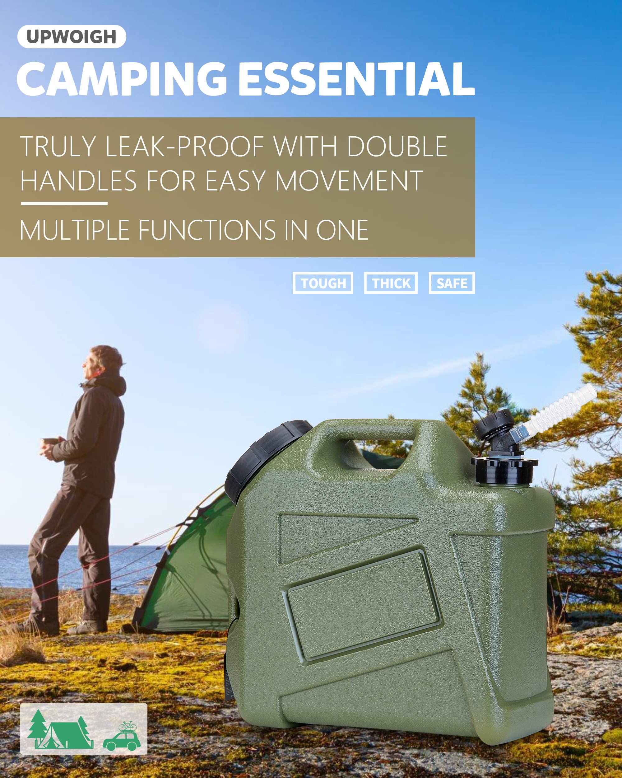 Upwoigh Camping Water Container, 2.6 Gallon Water Containers Jug, Truly No Leakage Water Storage, Military Green Water Tank,Bpa
