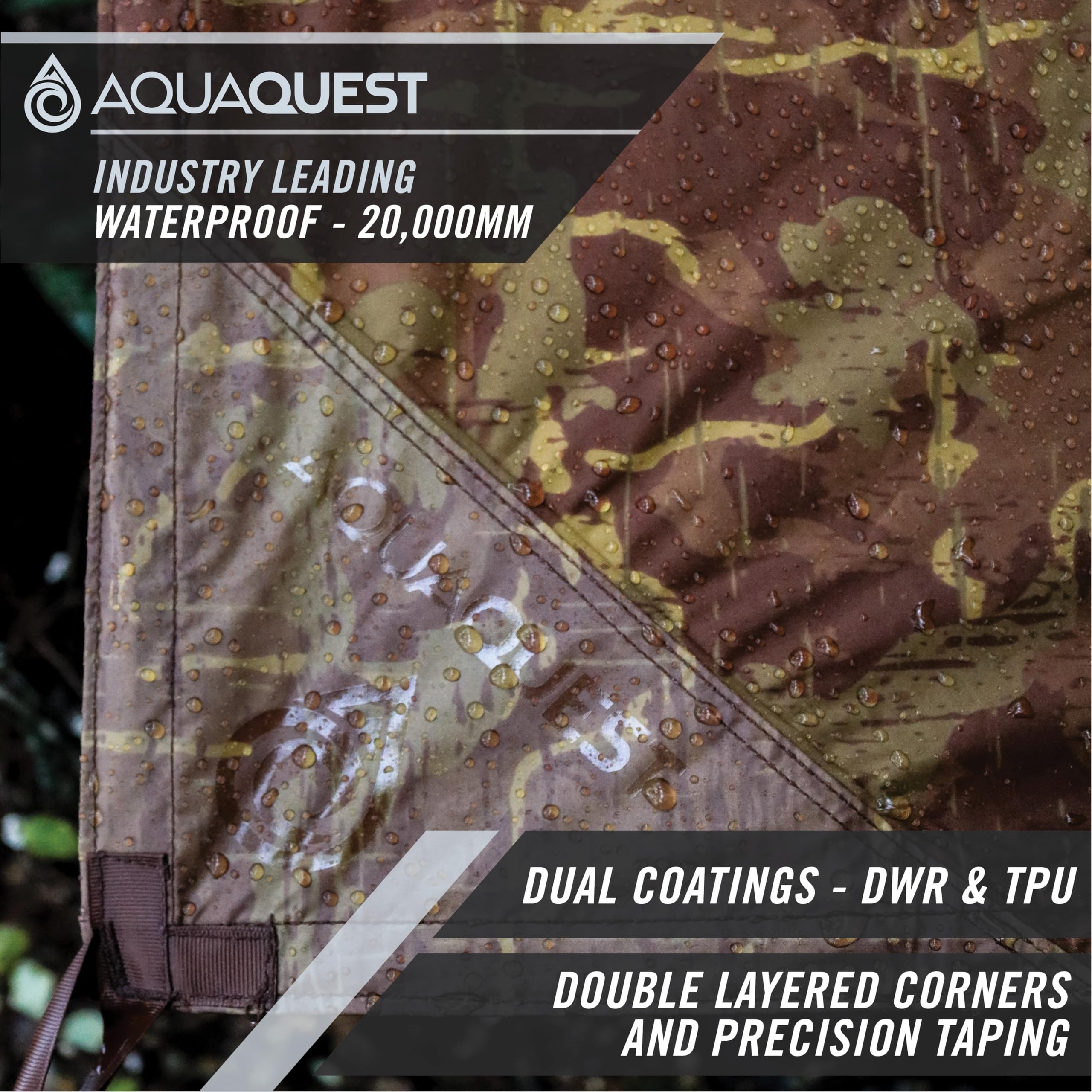 Aquaquest Defender Tarp - Heavy-Duty Waterproof (20,000 Mm) Seam-Taped Rain Fly For Camping, Bushcraft & Survival - 13  10 True