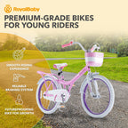 Royalbaby Princess Girl Children'S Bicycle Outdoor Ride-On Bike With Kickstand, Adjustable Seat, And Basket, 20 Inch, Bunny/Pink