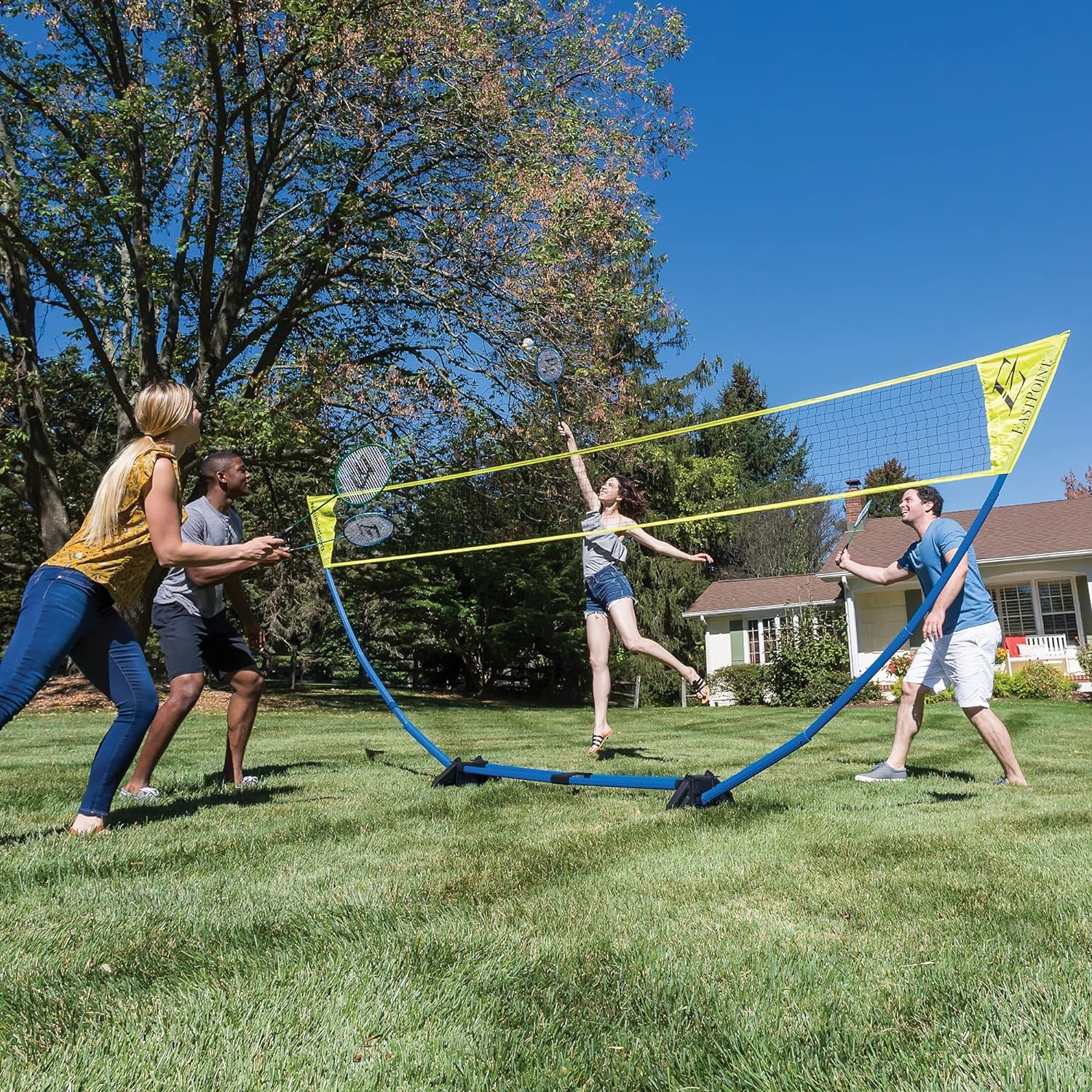 Eastpoint Sports Easy Setup Badminton Set - Backyard Outdoor Game For Family Fun - Includes 2 Racket & 2 Shuttlecocks