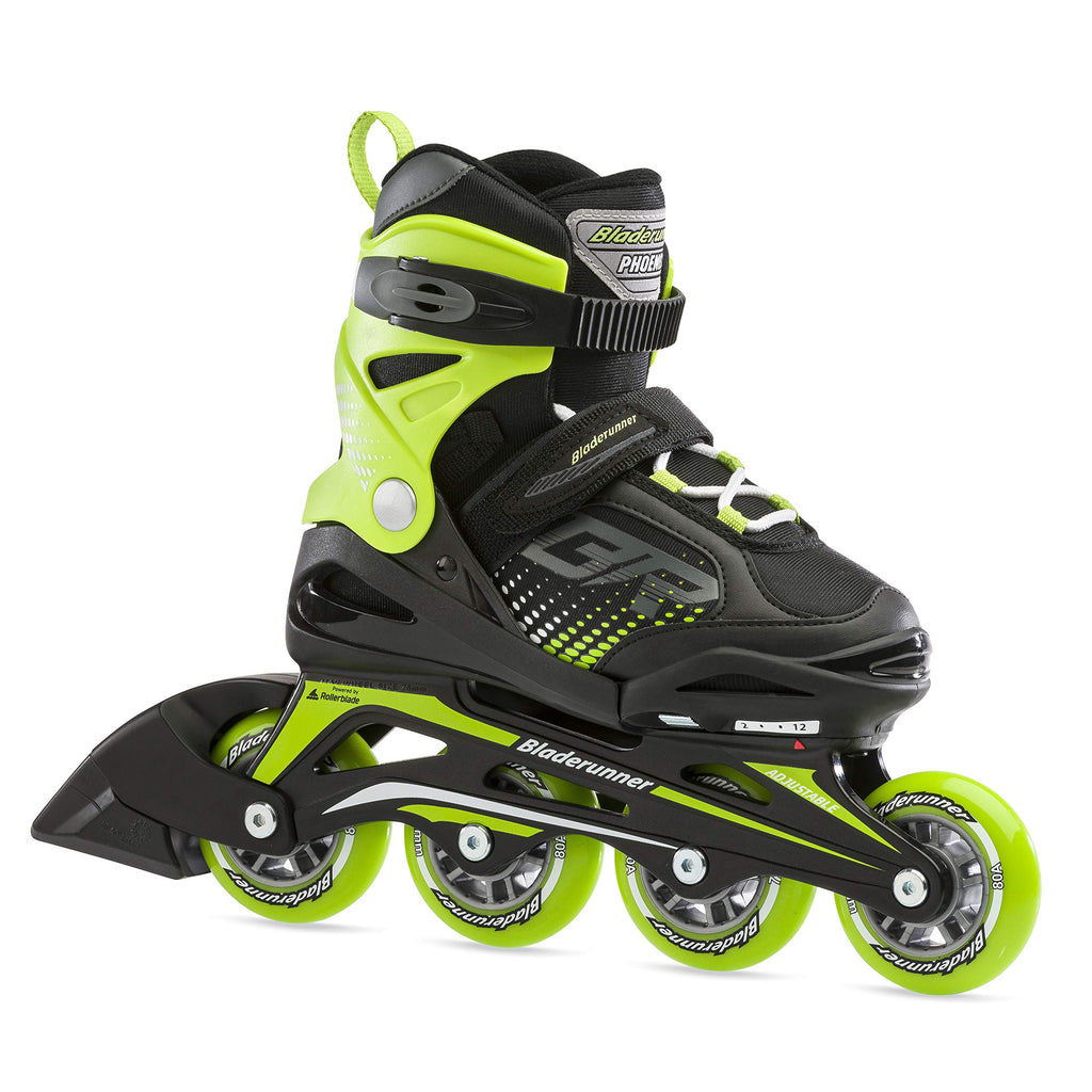 Bladerunner By Rollerblade Phoenix Boys Adjustable Fitness Inline Skate, Black And Green, Junior, Value Performance Inline Skate