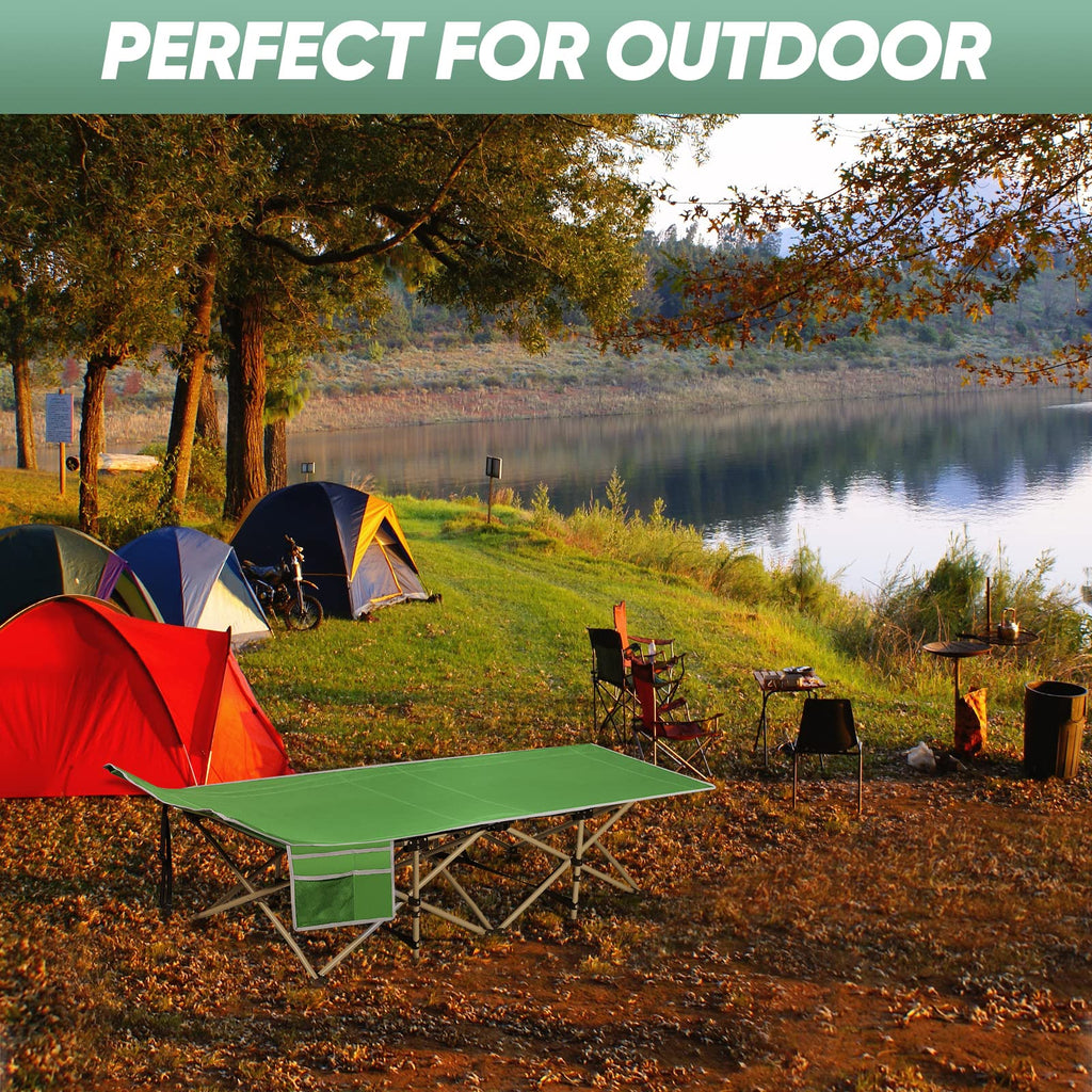 Haitral Portable Camping Cot With Mattress - Outdoor Folding Heavy Duty Sleeping Bed With Side Pocket For Adults - Oxford Single