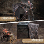 Hunting Blind 300D See Through Ground Blinds With Carrying Bag, 3-4 Person 270 Degree 2 Doors Pop Up Deer Blind Portable Camoufl