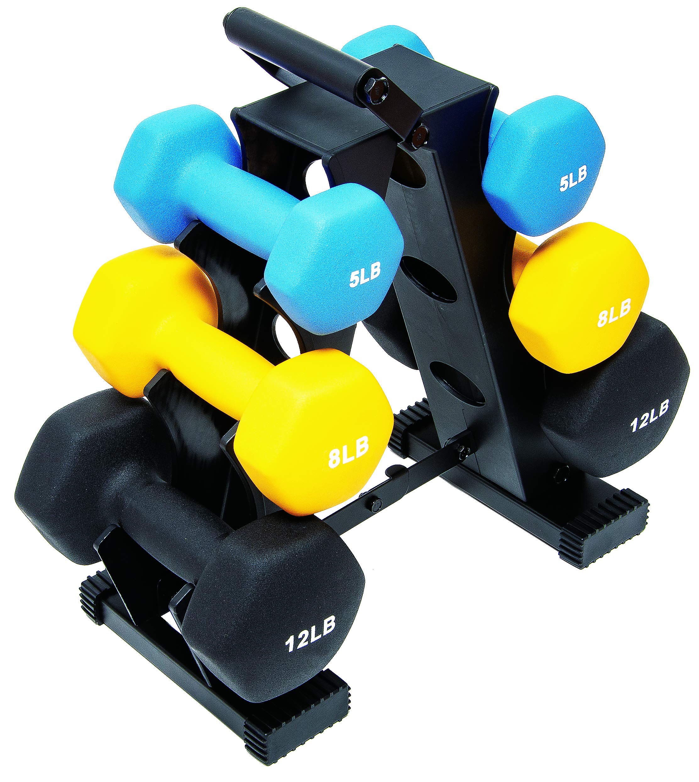 Fitvids Set Of 6 Neoprene Dumbbell Hand Weights, Anti-Slip, Anti-Roll, Hex Shape Colorful, 5/8/12 Pound Pairs, 50-Pound Set With