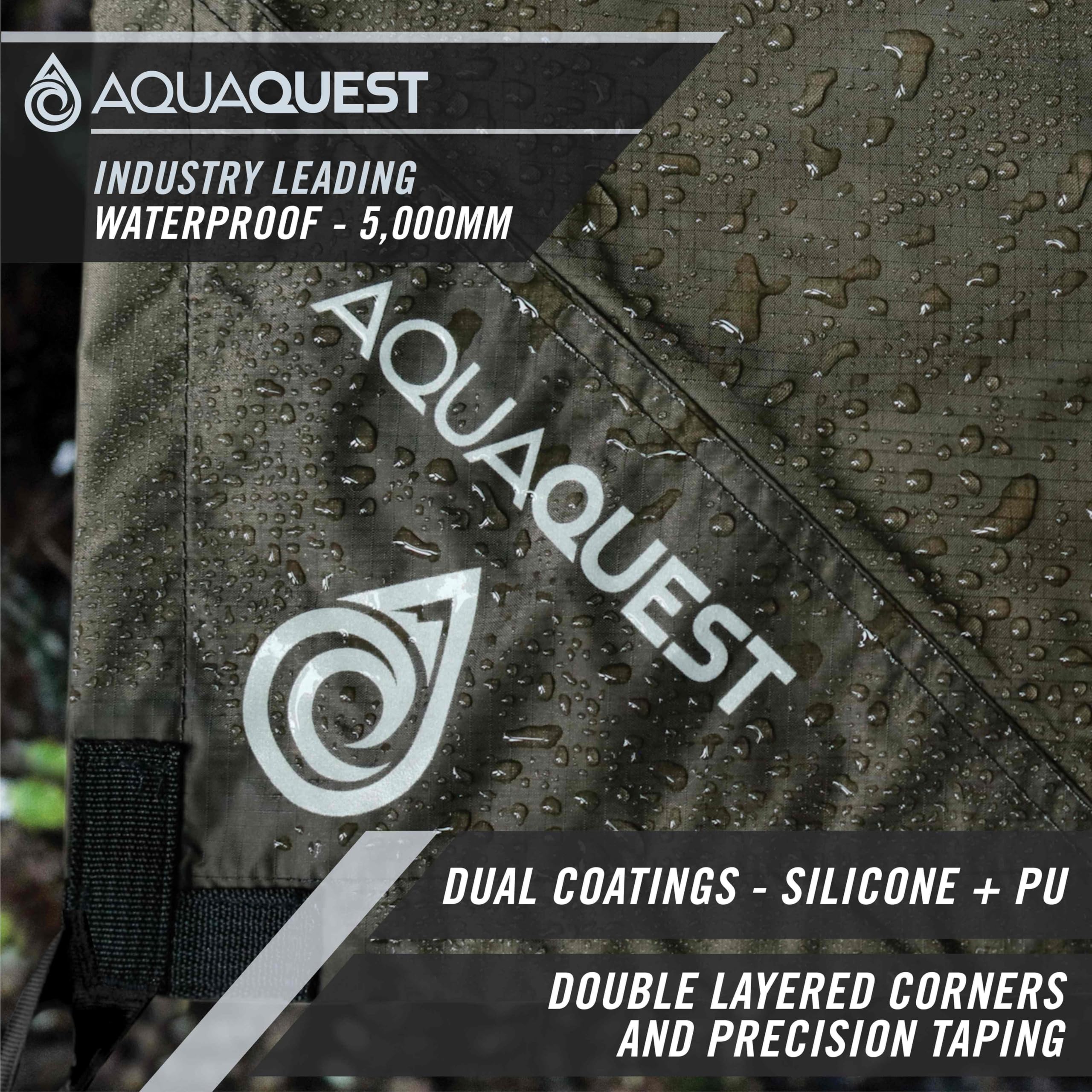 Aquaquest Defender Tarp - Heavy-Duty Waterproof (20,000 Mm) Seam-Taped Rain Fly For Camping, Bushcraft & Survival - 20  13 Olive