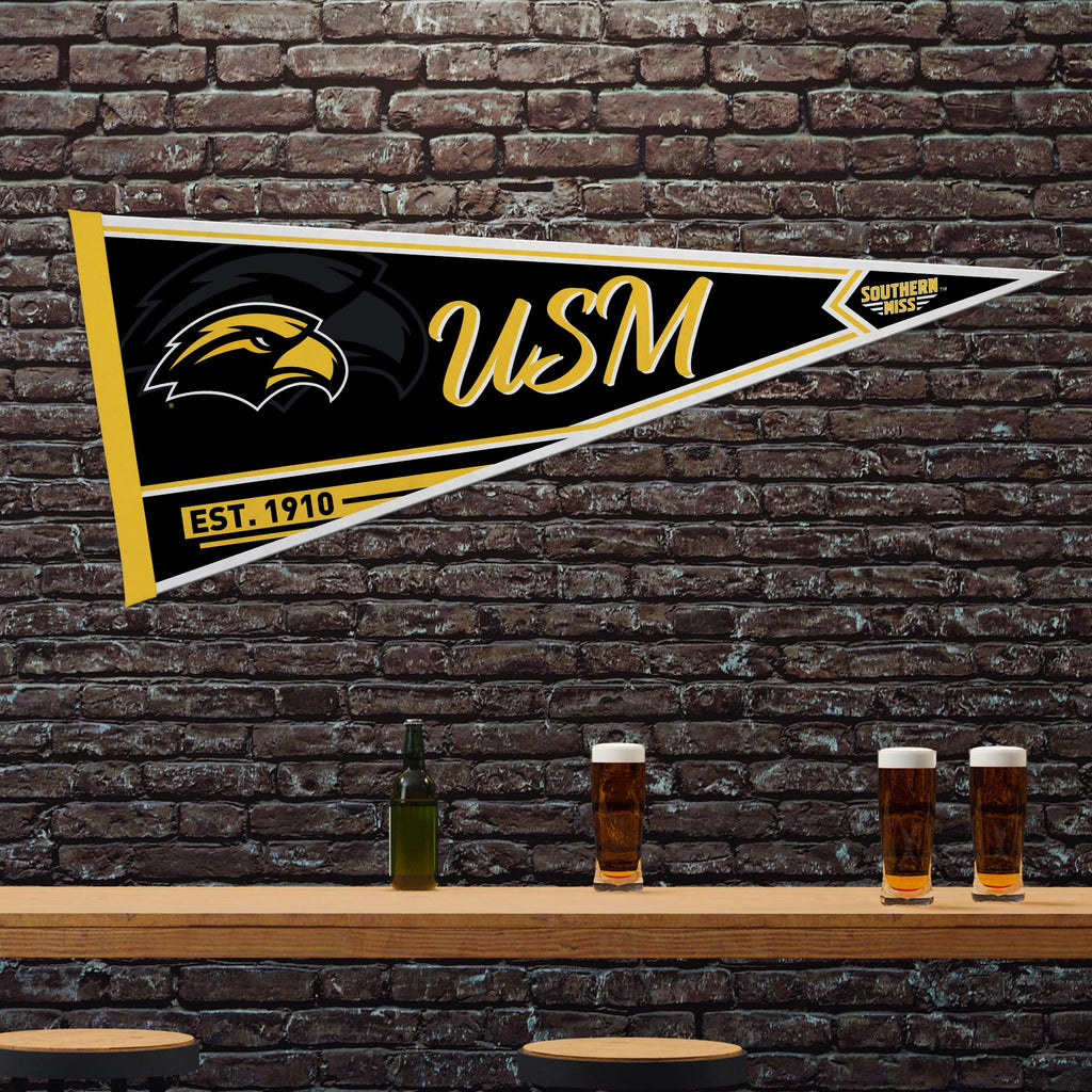 Rico Industries Ncaa Southern Mississippi Golden Eagles Classic 12'' X 30'' Felt Wall D  Cor Pennant - Great For Home/Bed Room/M
