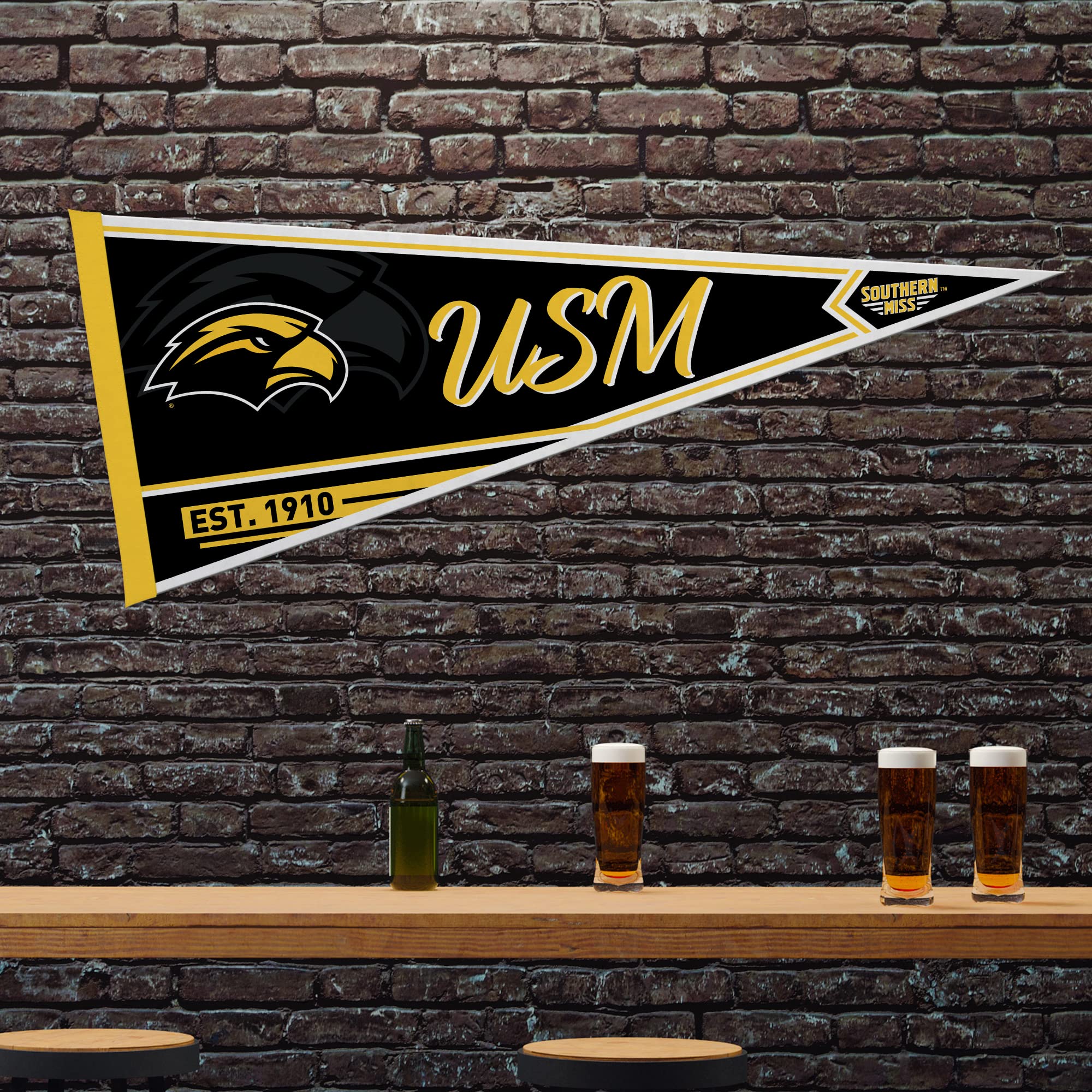Rico Industries Ncaa Southern Mississippi Golden Eagles Classic 12'' X 30'' Felt Wall D  Cor Pennant - Great For Home/Bed Room/M