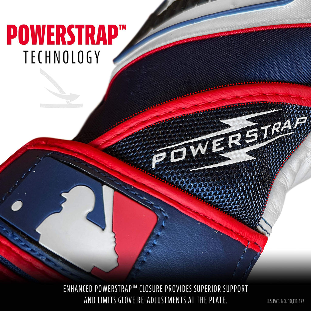 Franklin Sports Mlb Powerstrap Batting Gloves, Pearl/Navy/Red - Youth Medium