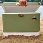 FSE Retro Metal Cooler, 80 Can/54 Qt. Capacity, Hard-Sided, Two Tone, Holds Up to 80 Beverage Cans, Metal Construction with Plas
