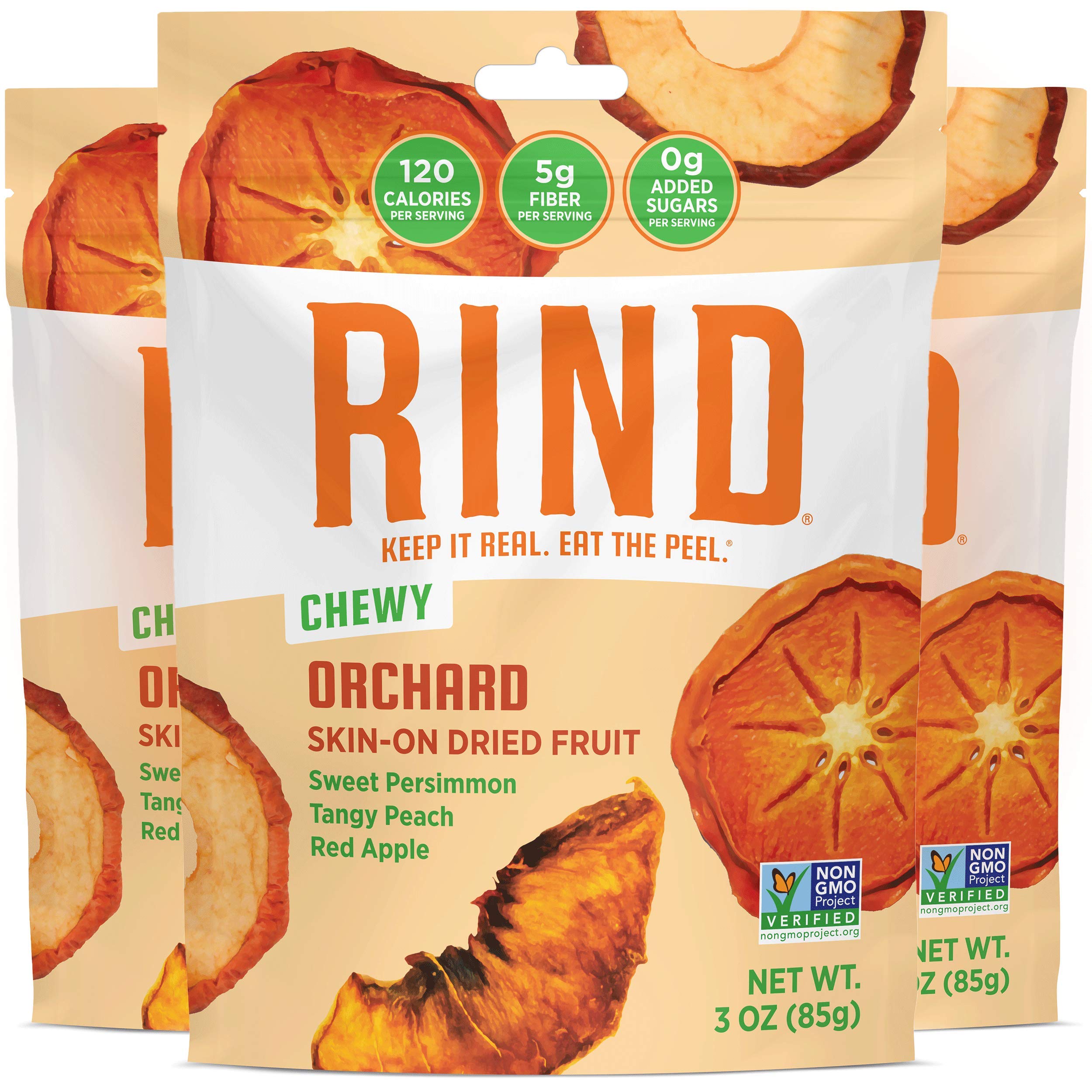 Rind Snacks | Orchard Blend | Persimmons, Apples & Peaches | Dried Fruit Superfood | Chewy Snack | All Natural | Fiber Rich | Vi