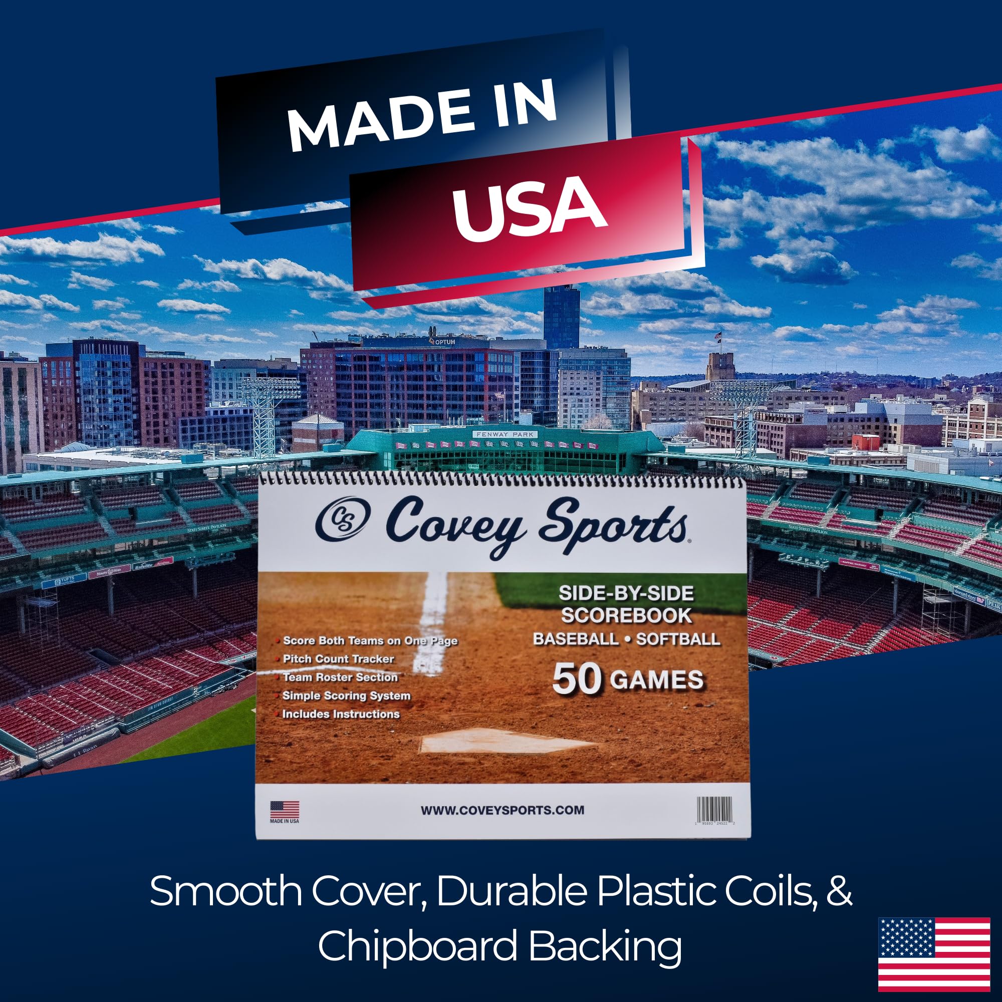 Covey Baseball Softball Scorebook Side By Side Format - (50 Games) - Score Keeping Book With Sheets Designed To Make Baseball An