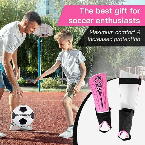 Vizari Malaga Soccer Shin Guards for Youth & Adults -Lightweight Ankle Protection – Pink