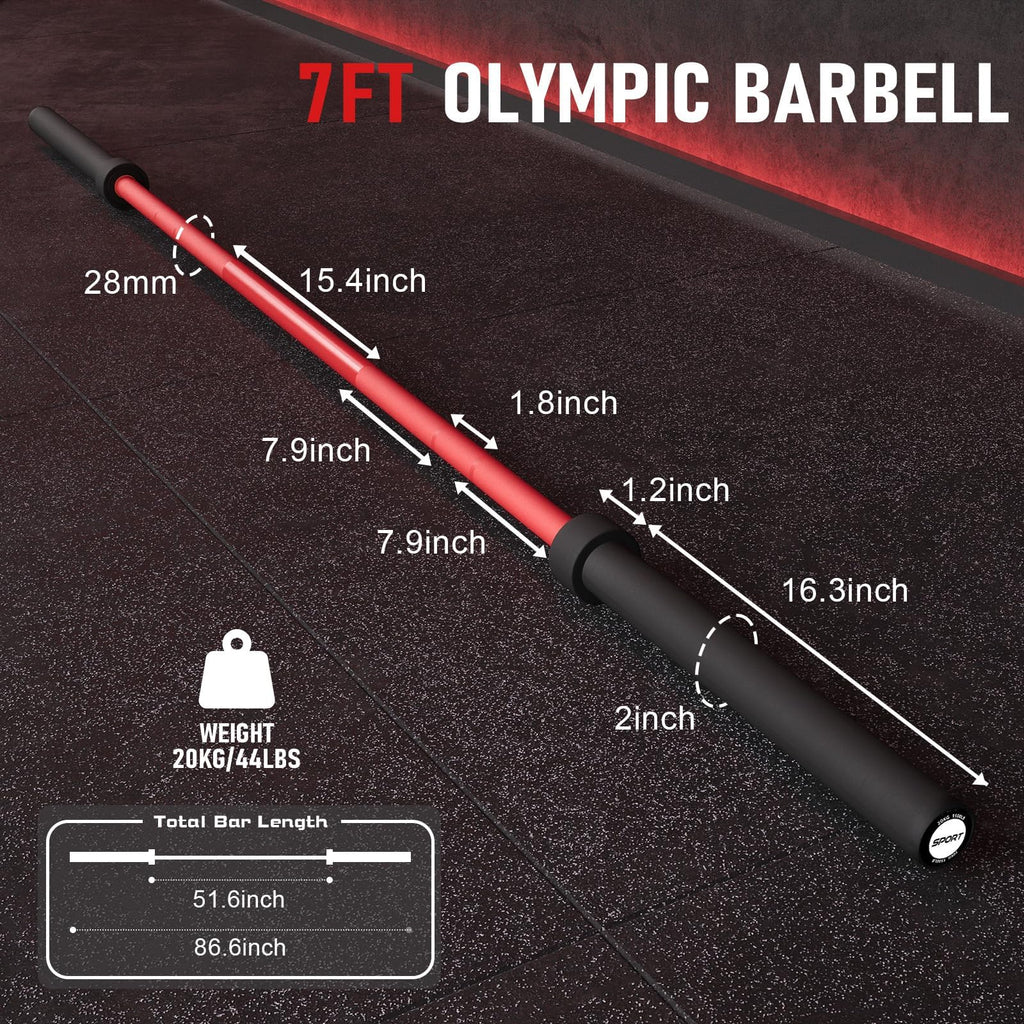GarveeLife 7FT Olympic Barbell, Weight Bar For Weightlifting and Powerlifting, 45lb Olympic Bar with Needle Bearings & Brass Bus