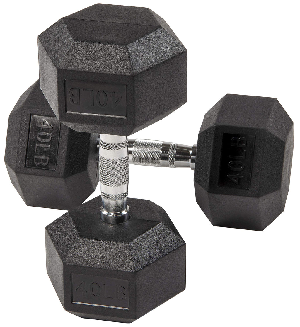 Fitvids 2Nd Generation Rubber Coated Dumbbell Weight Chrome Grip Hand Weight, 40Lbs, Pair