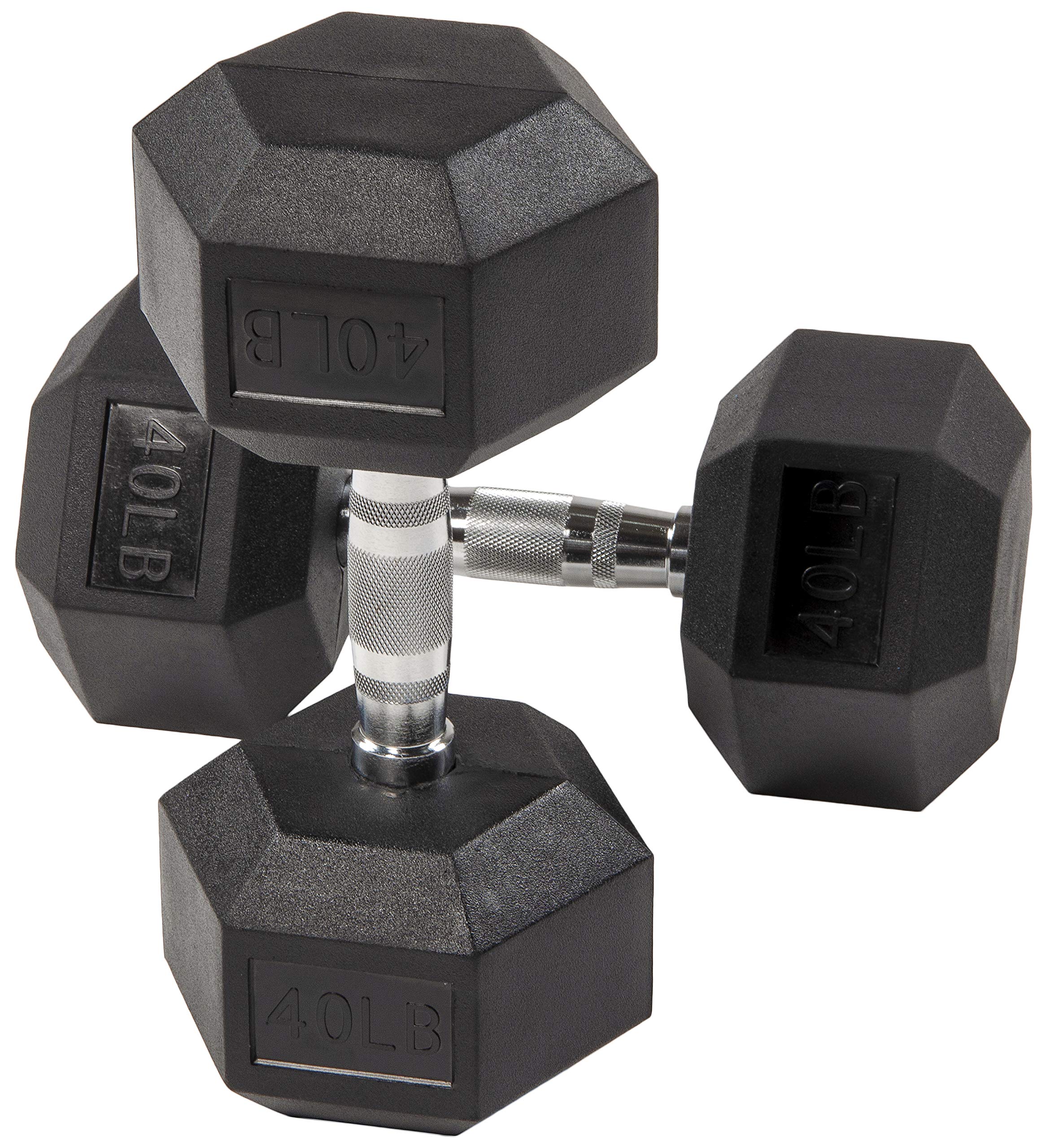 Fitvids 2Nd Generation Rubber Coated Dumbbell Weight Chrome Grip Hand Weight, 40Lbs, Pair