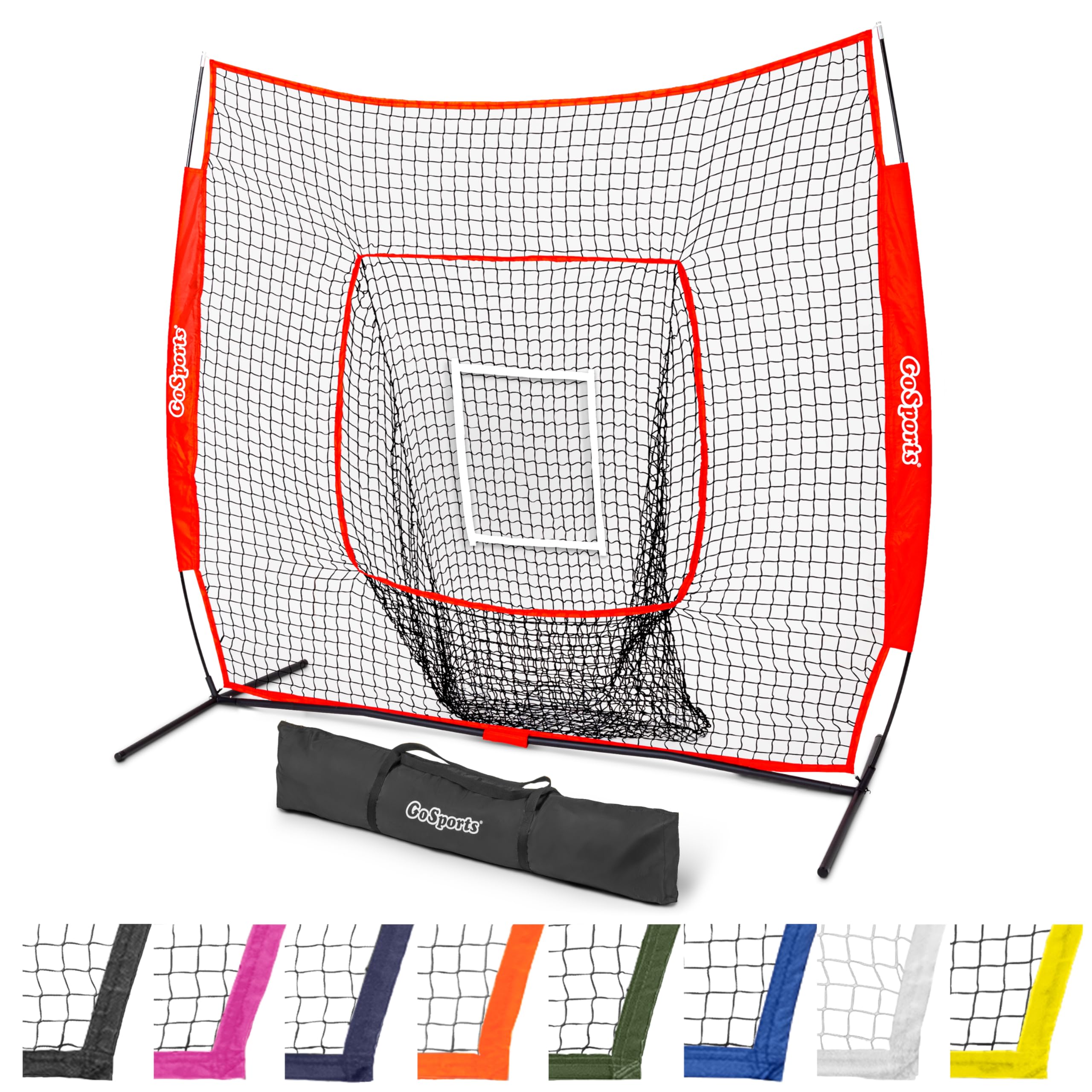 GoSports 7x7 ft Baseball & Softball Batting & Pitching Net with Strike Zone - Available in Team Colors - Red
