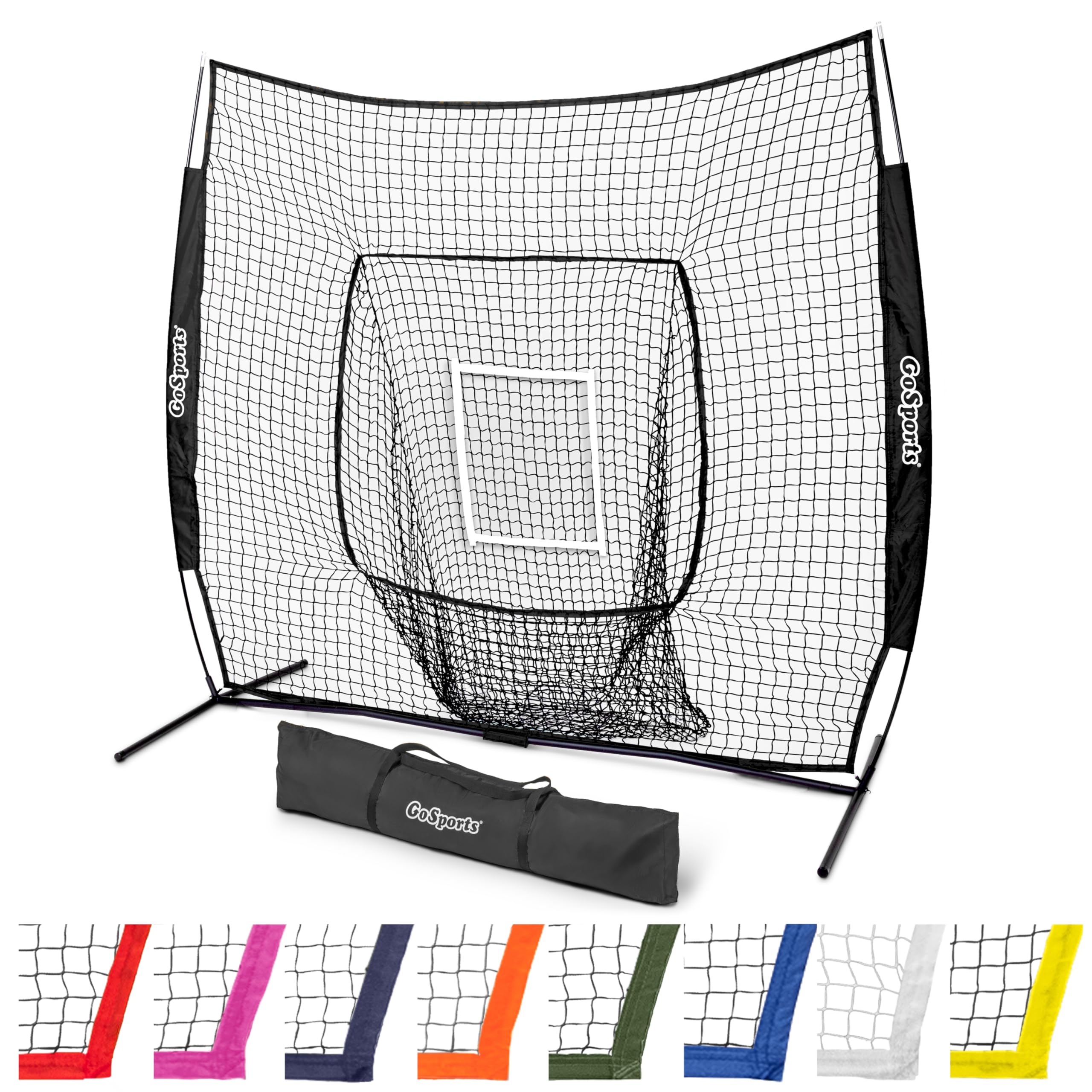 GoSports 7x7 ft Baseball & Softball Batting & Pitching Net with Strike Zone - Available in Team Colors - Black