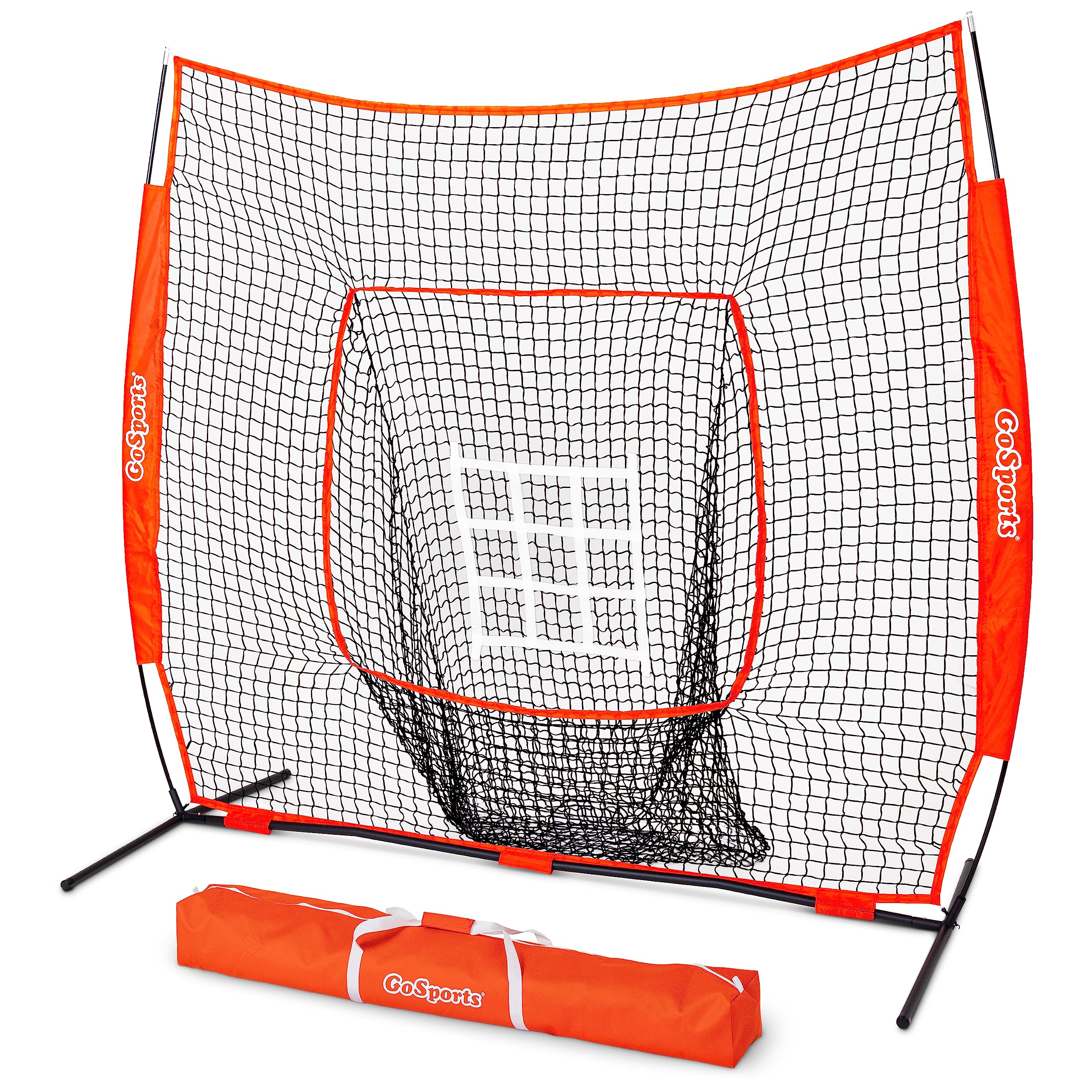 Gosports 7 Ft X 7 Ft Baseball & Softball Practice Hitting & Pitching Net With Bow Type Frame, Carry Bag And Strike Zone, Great F