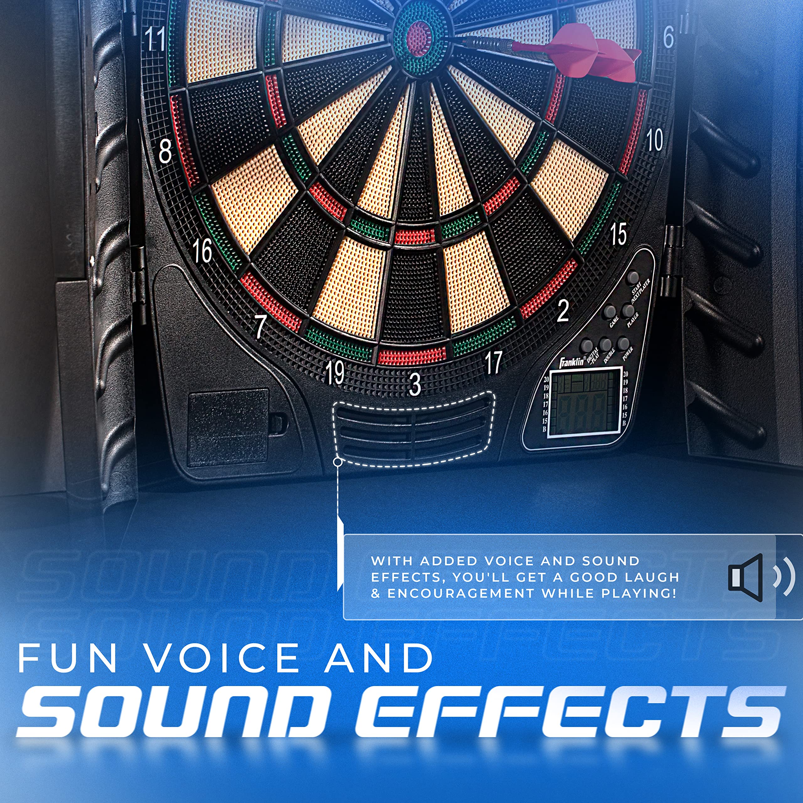 Franklin Sports Electronic Dart Board Set - Soft Tip Electric Dartboard With Digital Scoreboard + Cabinet - Adults + Family Set