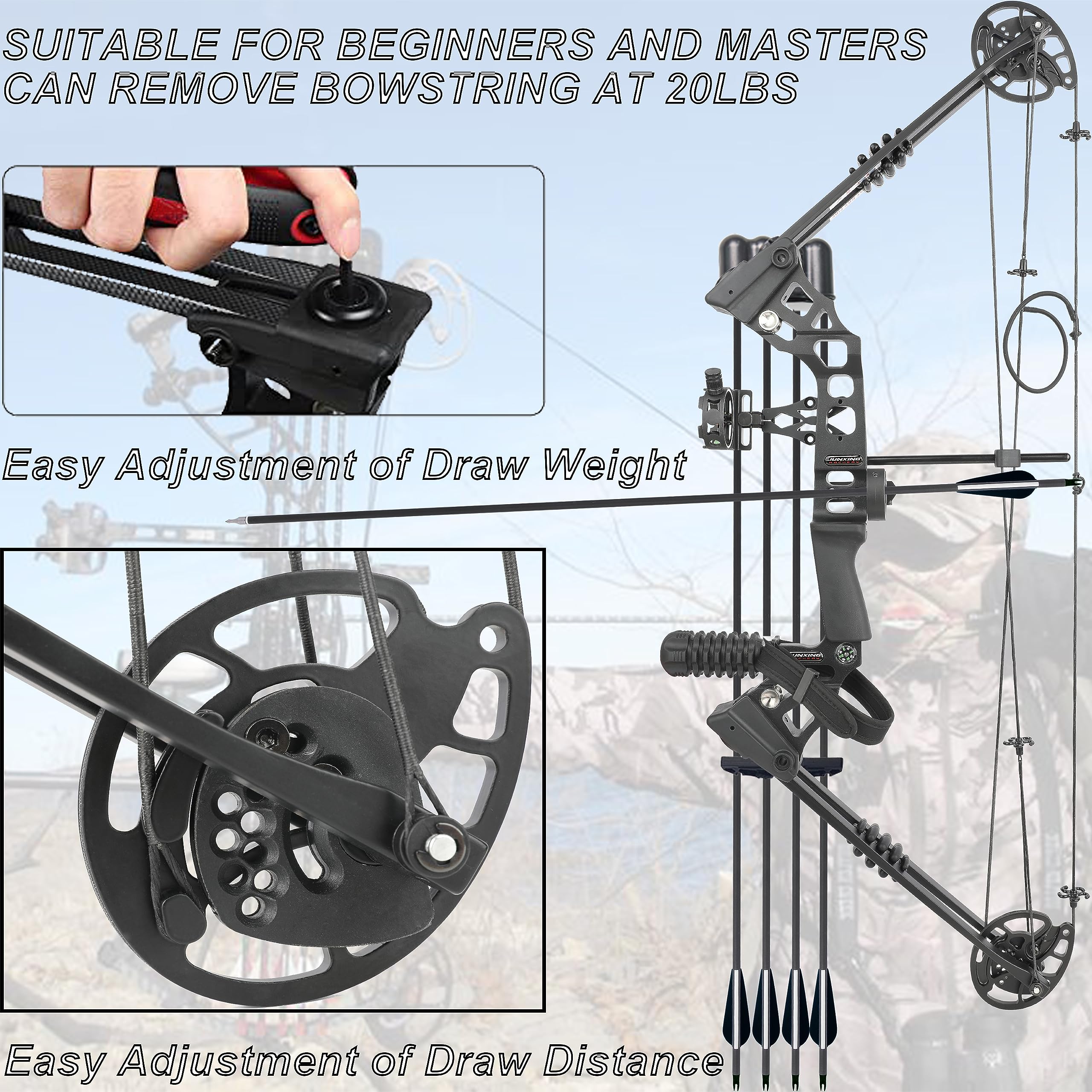 Cenwty Archery Compound Bow Set 20-70 Lbs, Draw Length 24''-30'', Up To Ibo 320 Fps, Hunting Compound Bow With All Accessories F