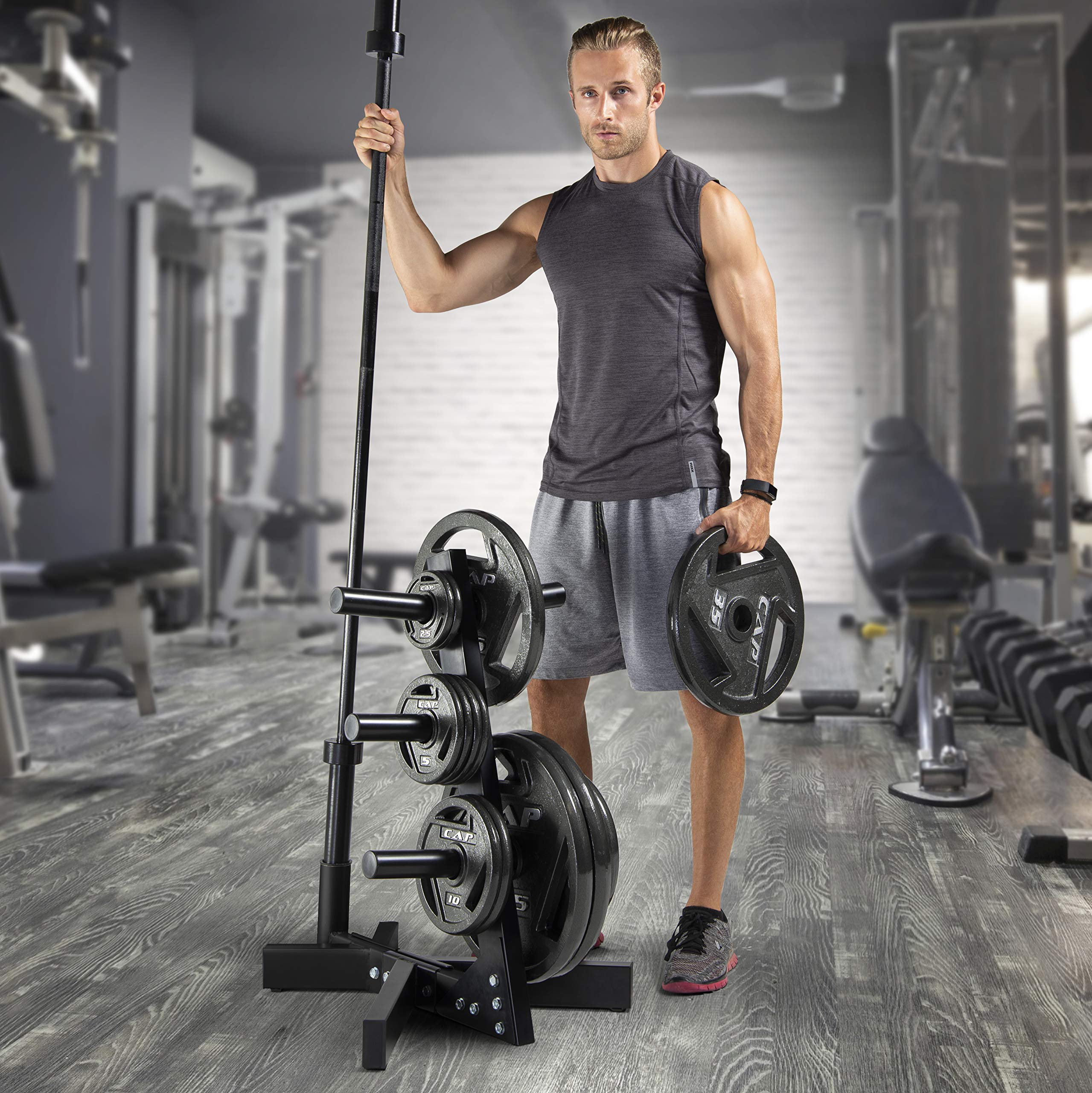 Cap Barbell Olympic Plate Tree Storage Rack For Weights And Bar, Black