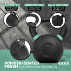 Yes4All Color Code Cast Iron Powder Coated Kettlebell With Large Handle & Flat Base, H - Green - 20 Kg / 44 Lb