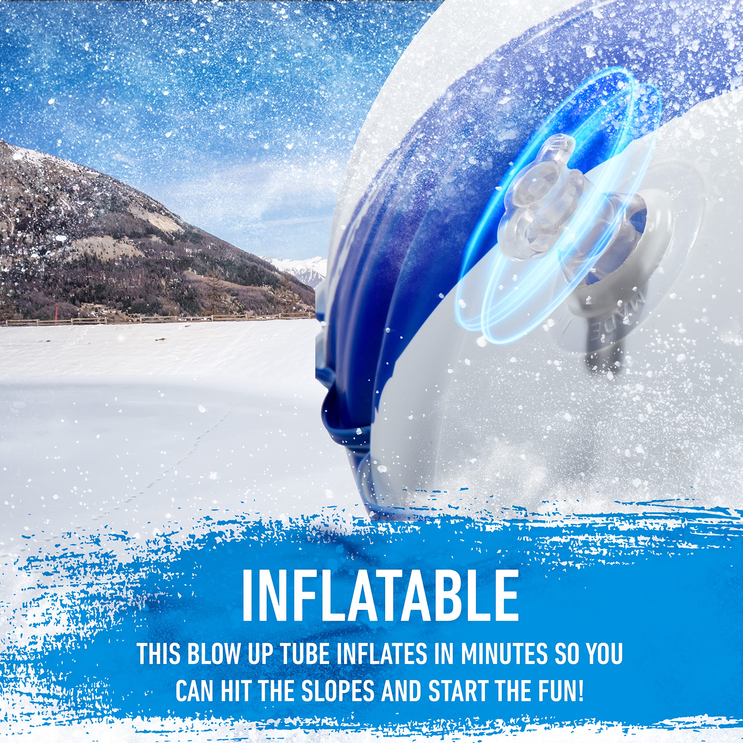 Franklin Sports Arctic Trails Single Person Inflatable Snow Sled - Heavy Duty Snow Tube For Kids - Long Lasting Fun - Blue/White