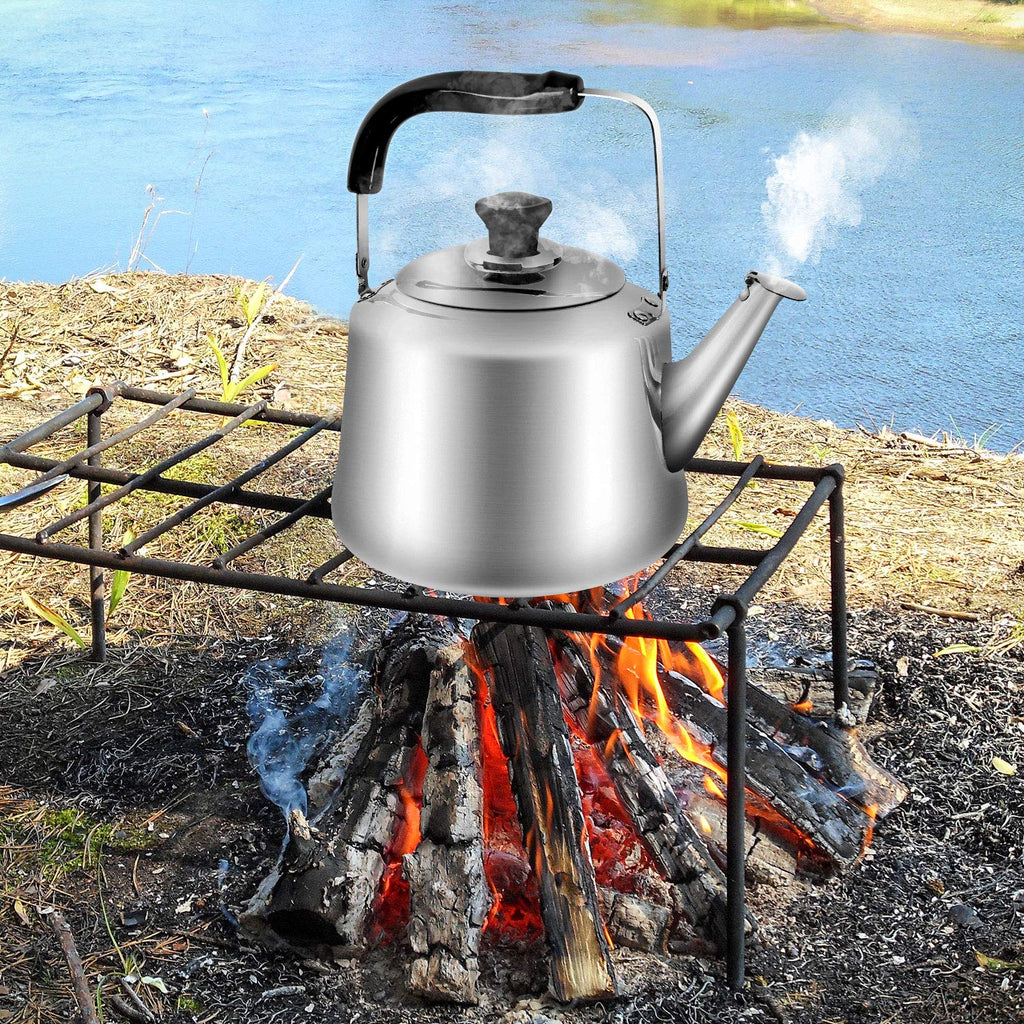 Odoland 4L Camping Kettle Set With 4 Cups, Durable Stainless Steel Camp Tea Coffee Water Pot With 4 Mugs For Hiking, Backpacking