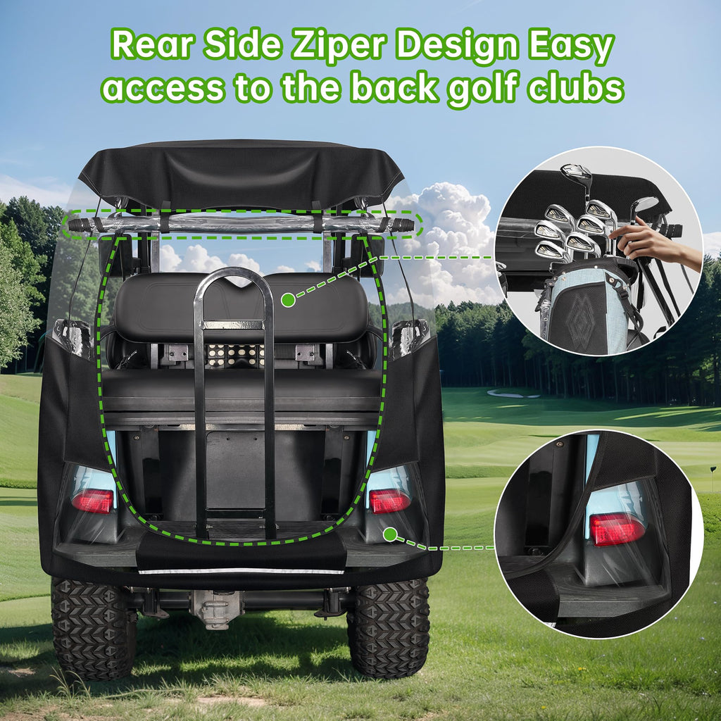 10L0L 4-Passengers Golf Cart Driving Enclosure For Club Car Precedent, Clear Window Rain Cover All Weather Waterproof Windproof
