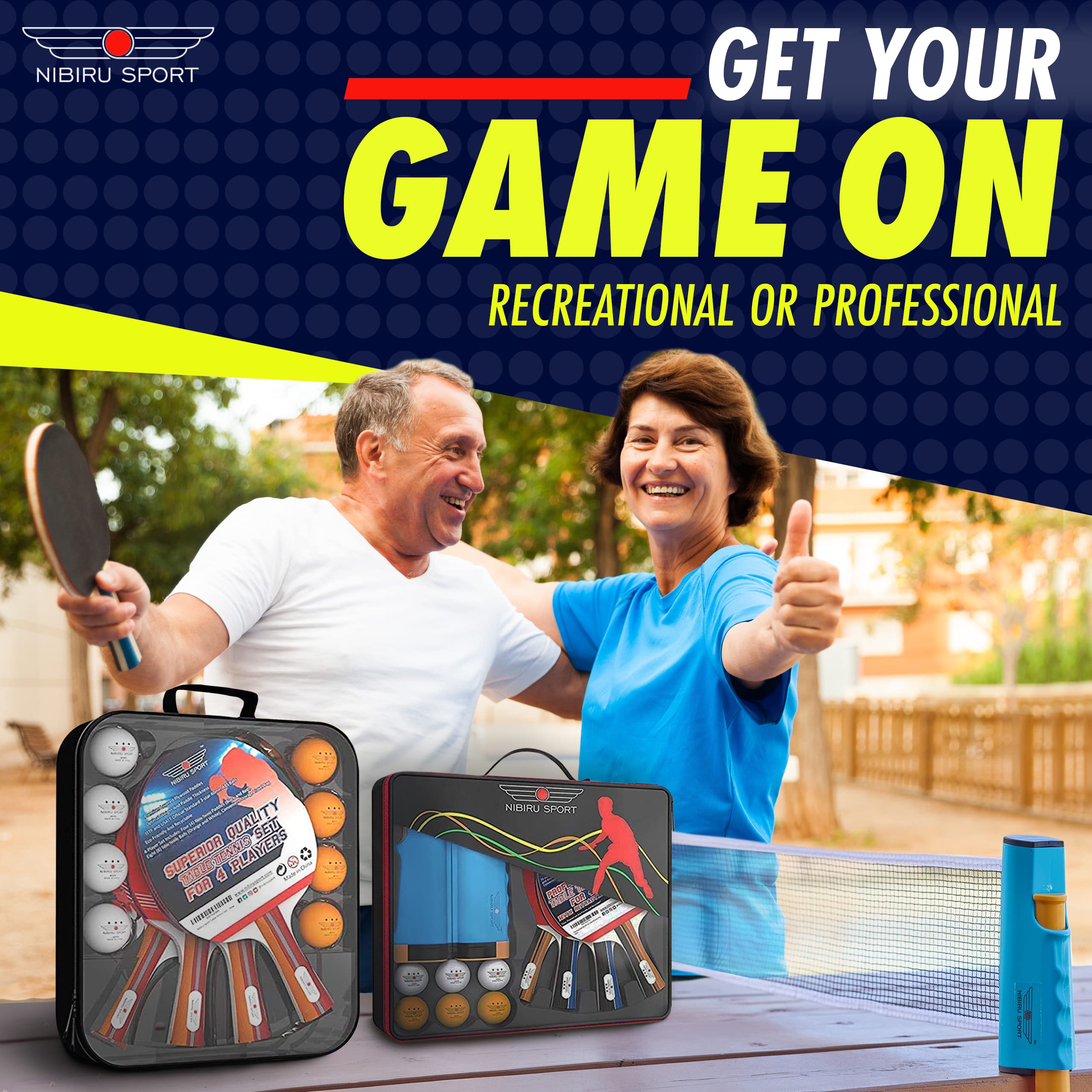 Nibiru Sport Ping Pong Paddles Set - Professional Table Tennis Rackets And Balls, Retractable Net With Posts And Storage Case -