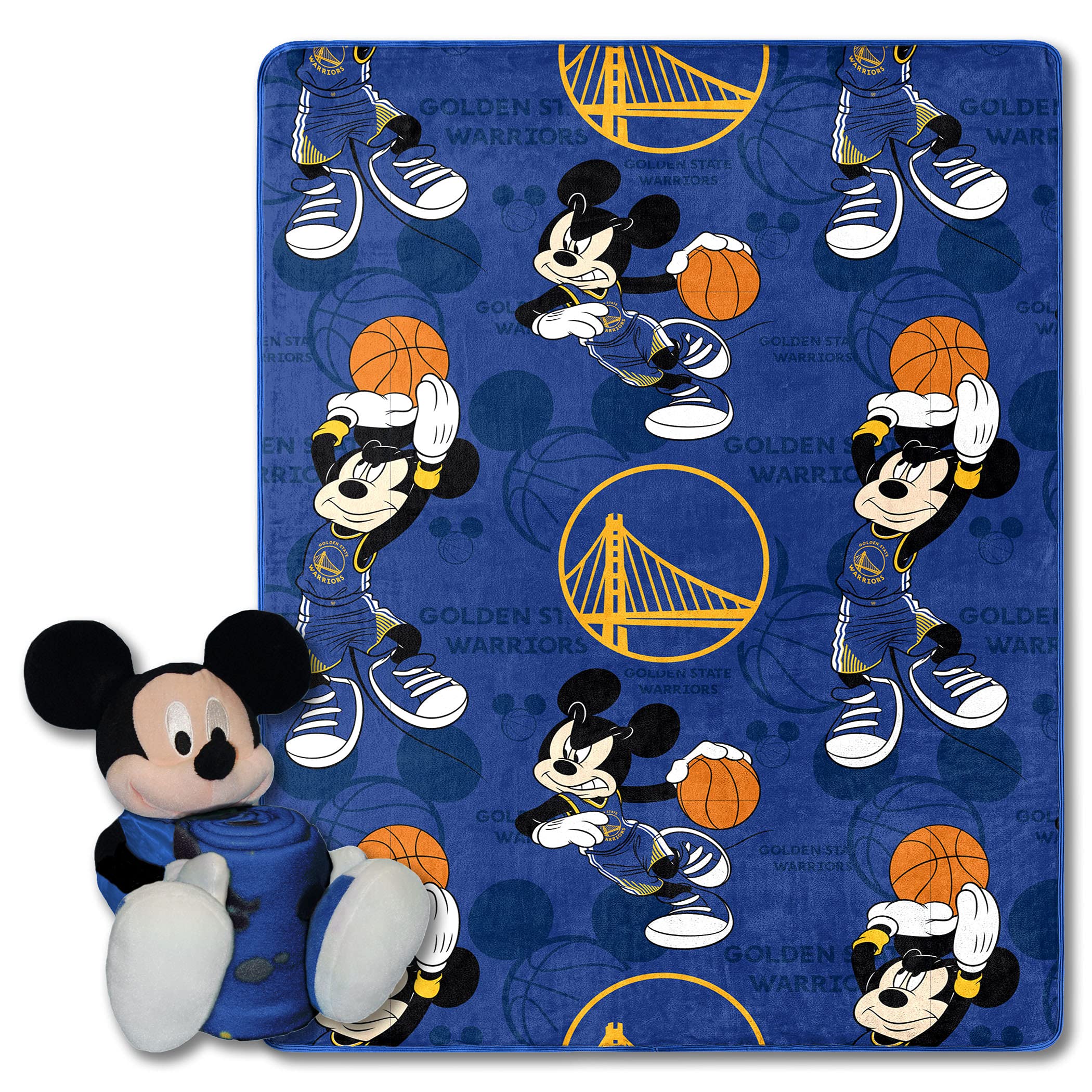 Northwest NBA Golden State Warriors Character Hugger Pillow & Silk Touch Throw Blanket Set, 40 x 50, Mickey Mouse