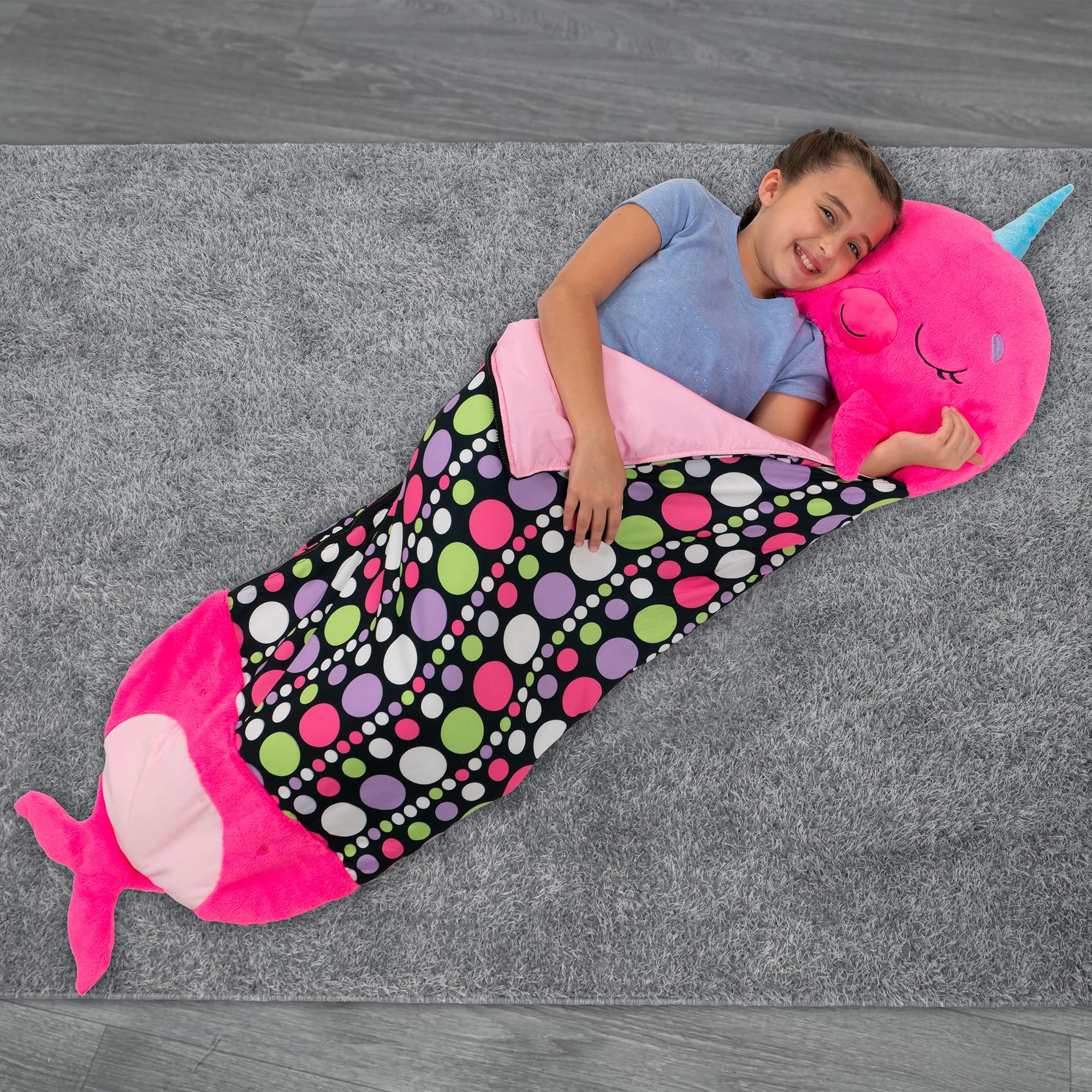 Happy Nappers: Pillow & Sleepy Sack: Lg - Neil The Pink Narwhal